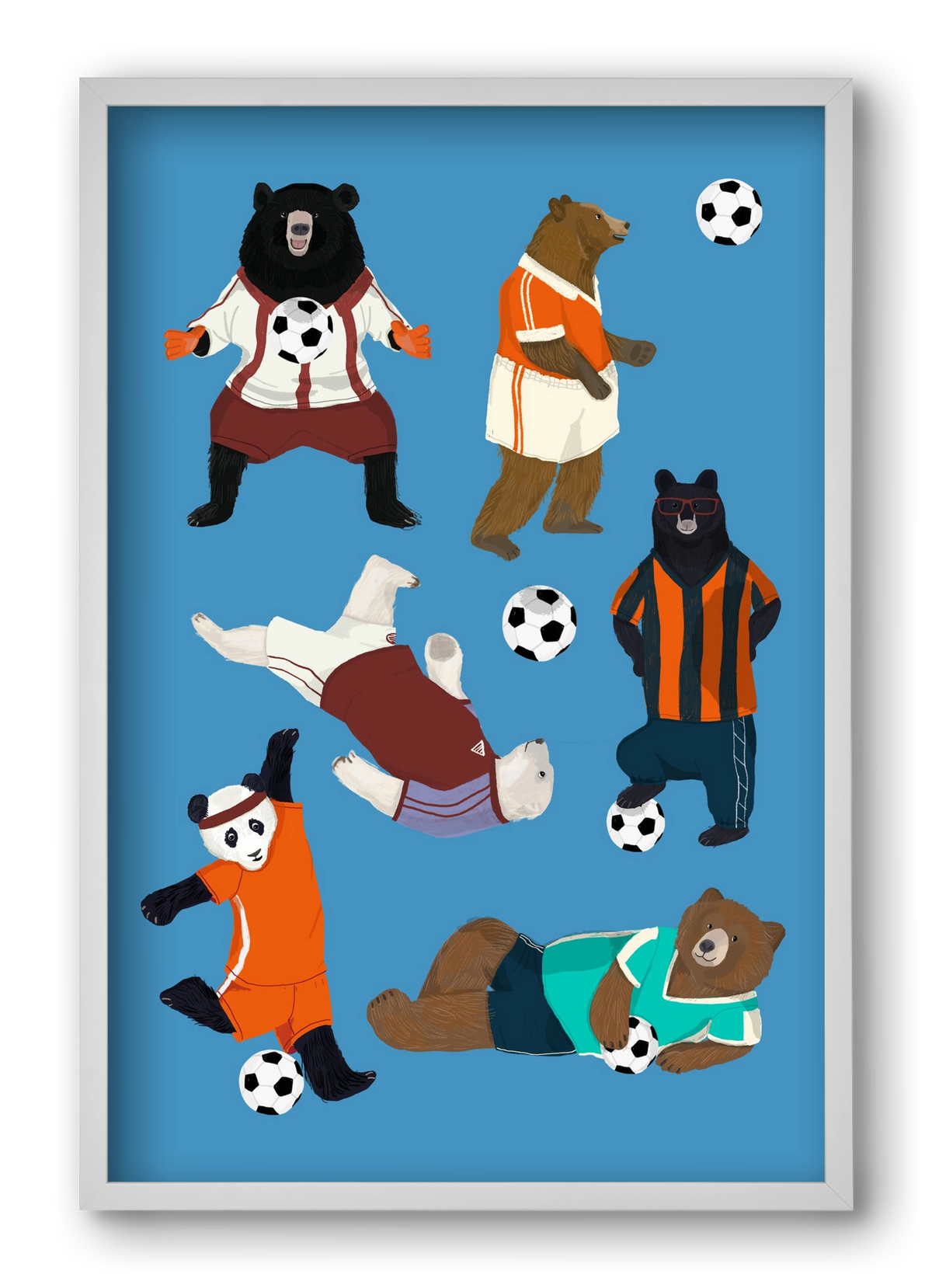 Bears doing football print, 40x60 cm (40x60 cm), Fehér keret