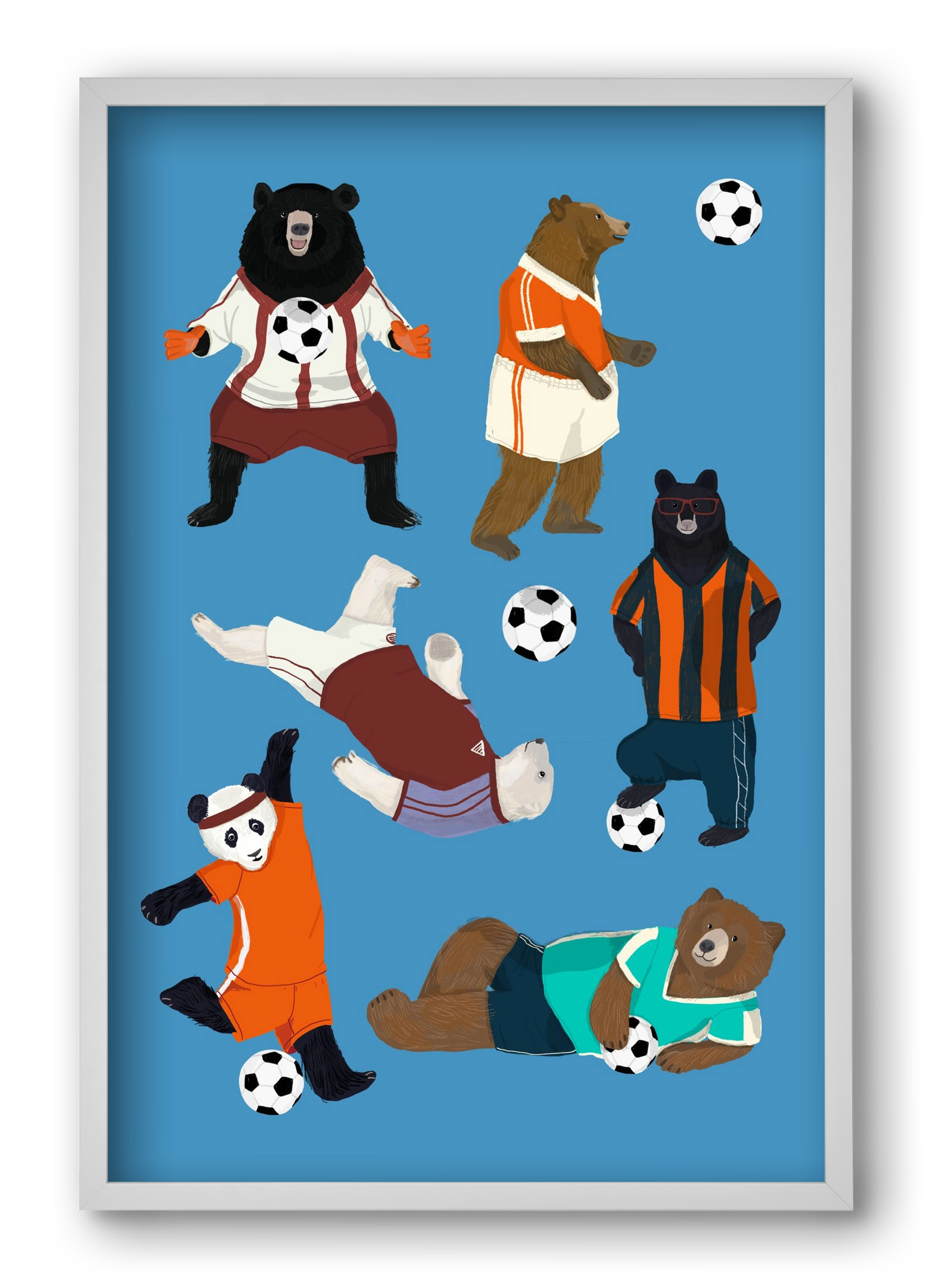 Bears doing football print, 40x60 cm (40x60 cm), Fehér keret