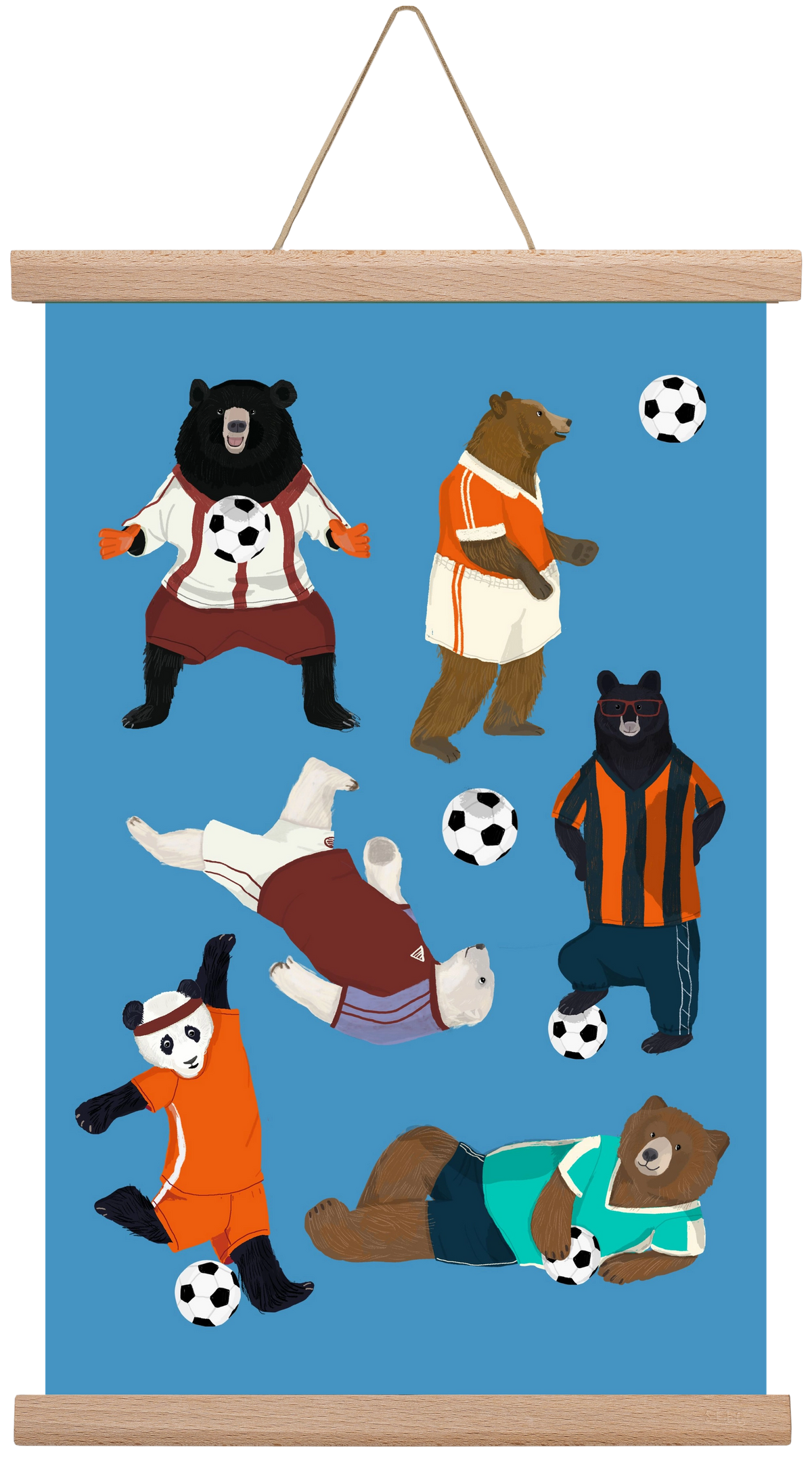 Bears doing football print, 30x45 cm (30x45 cm), Tölgy akasztó