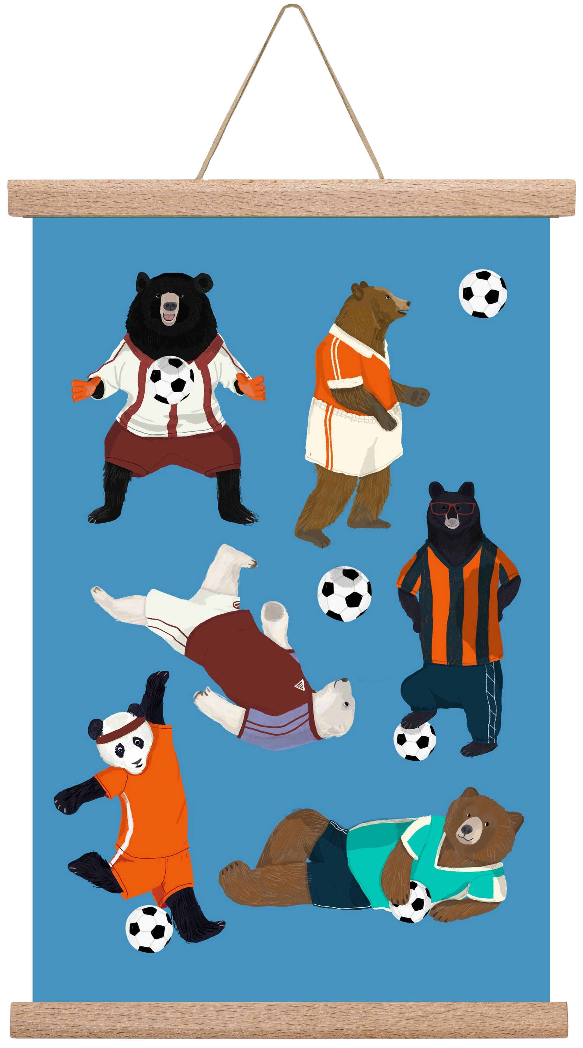 Bears doing football print, 30x45 cm (30x45 cm), Tölgy akasztó