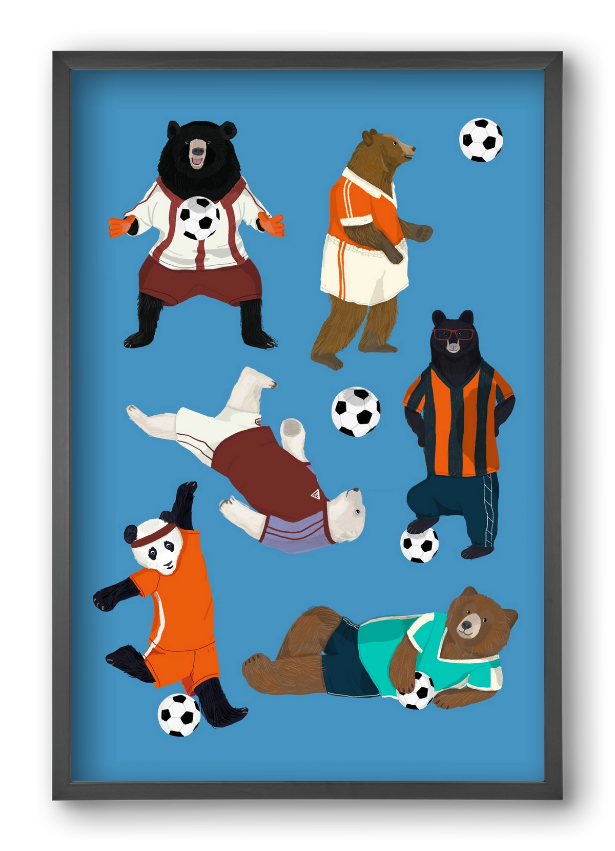 Bears doing football print, 40x60 cm (40x60 cm), Fekete keret