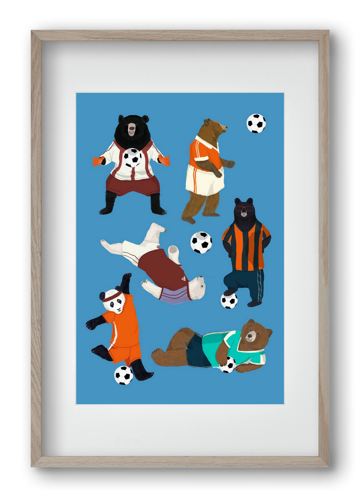 Bears doing football print, 40x60 cm (30x45 cm), Tölgy keret, paszpartuval