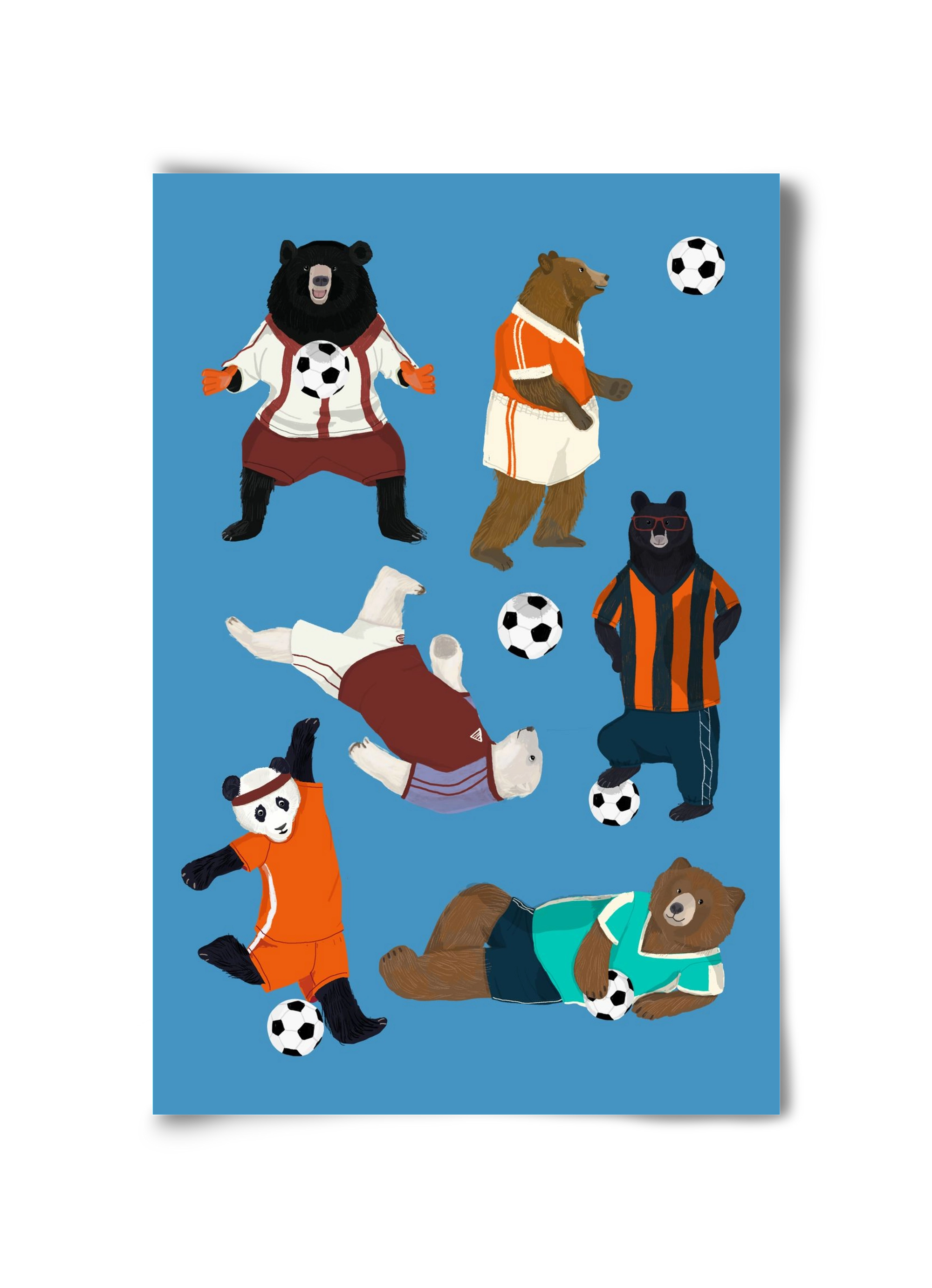 Bears doing football print, 30x45 cm, Keret nélkül