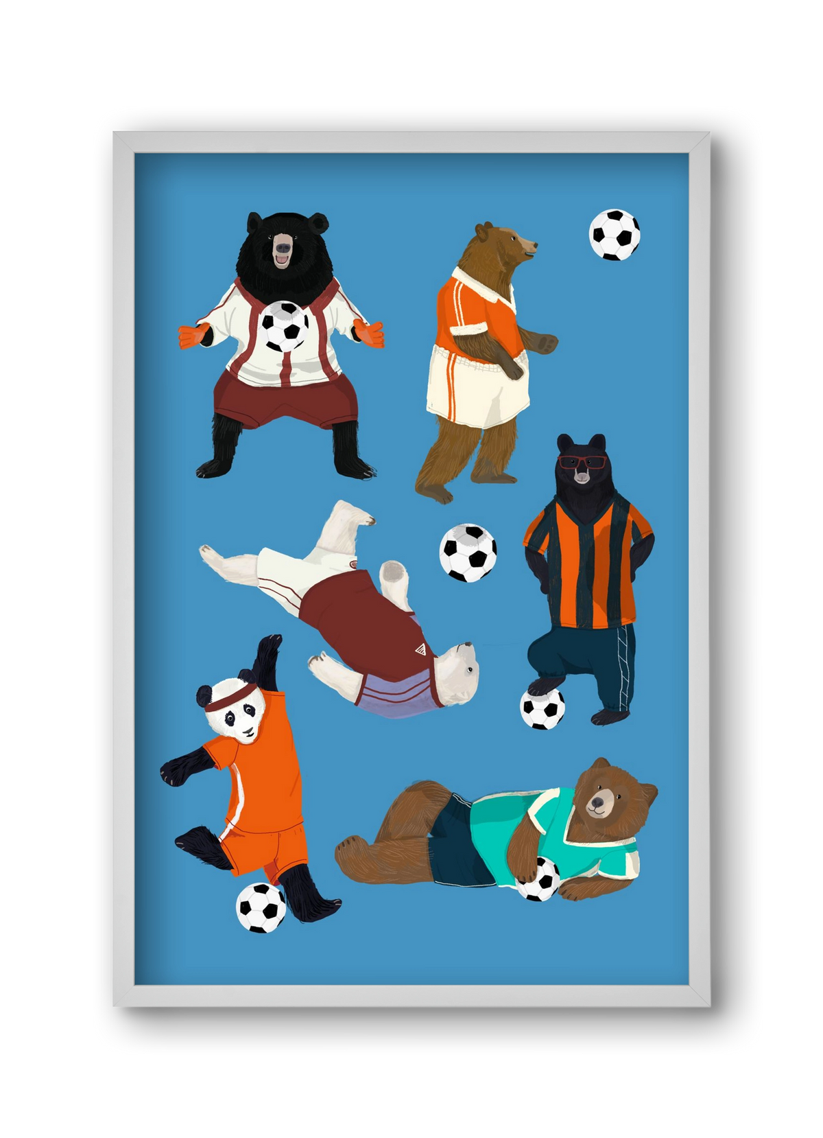 Bears doing football print, 30x45 cm (30x45 cm), Fehér keret
