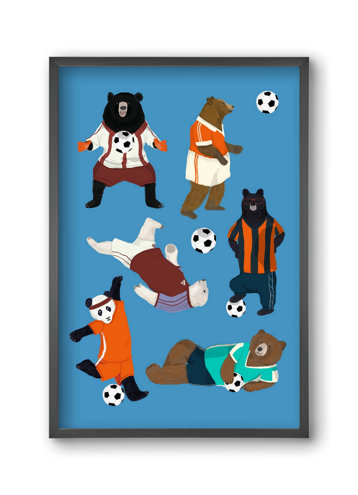 Bears doing football print, 30x45 cm (30x45 cm), Fekete keret