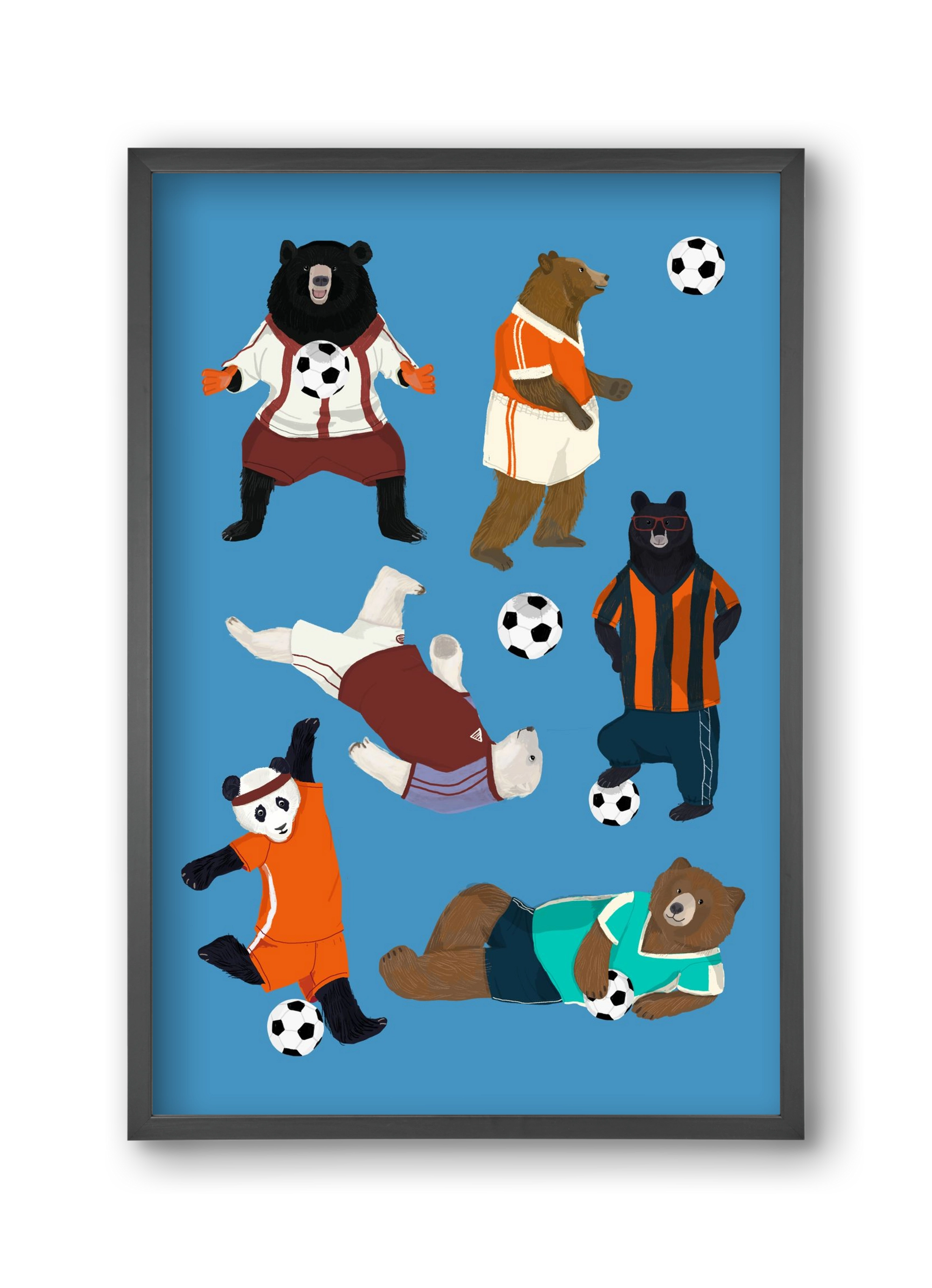 Bears doing football print, 30x45 cm (30x45 cm), Fekete keret