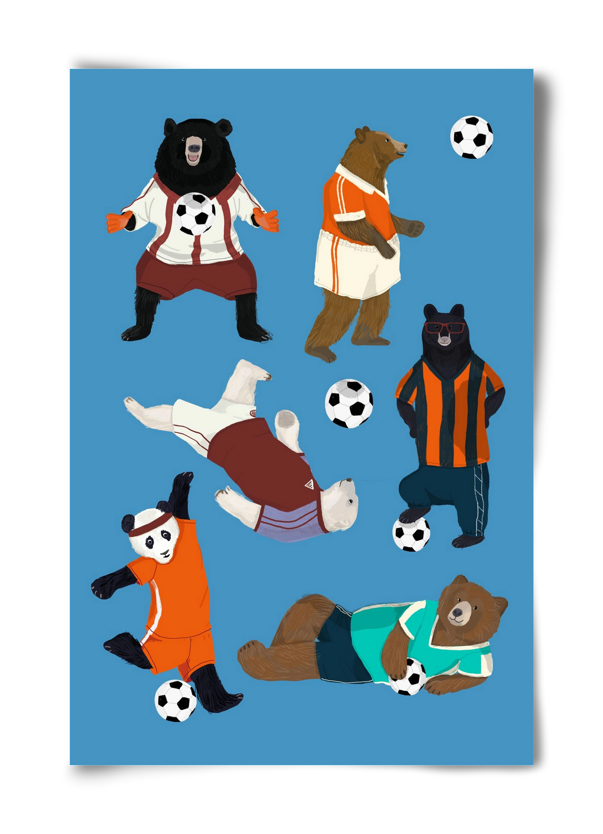 Bears doing football print, 40x60 cm, Keret nélkül