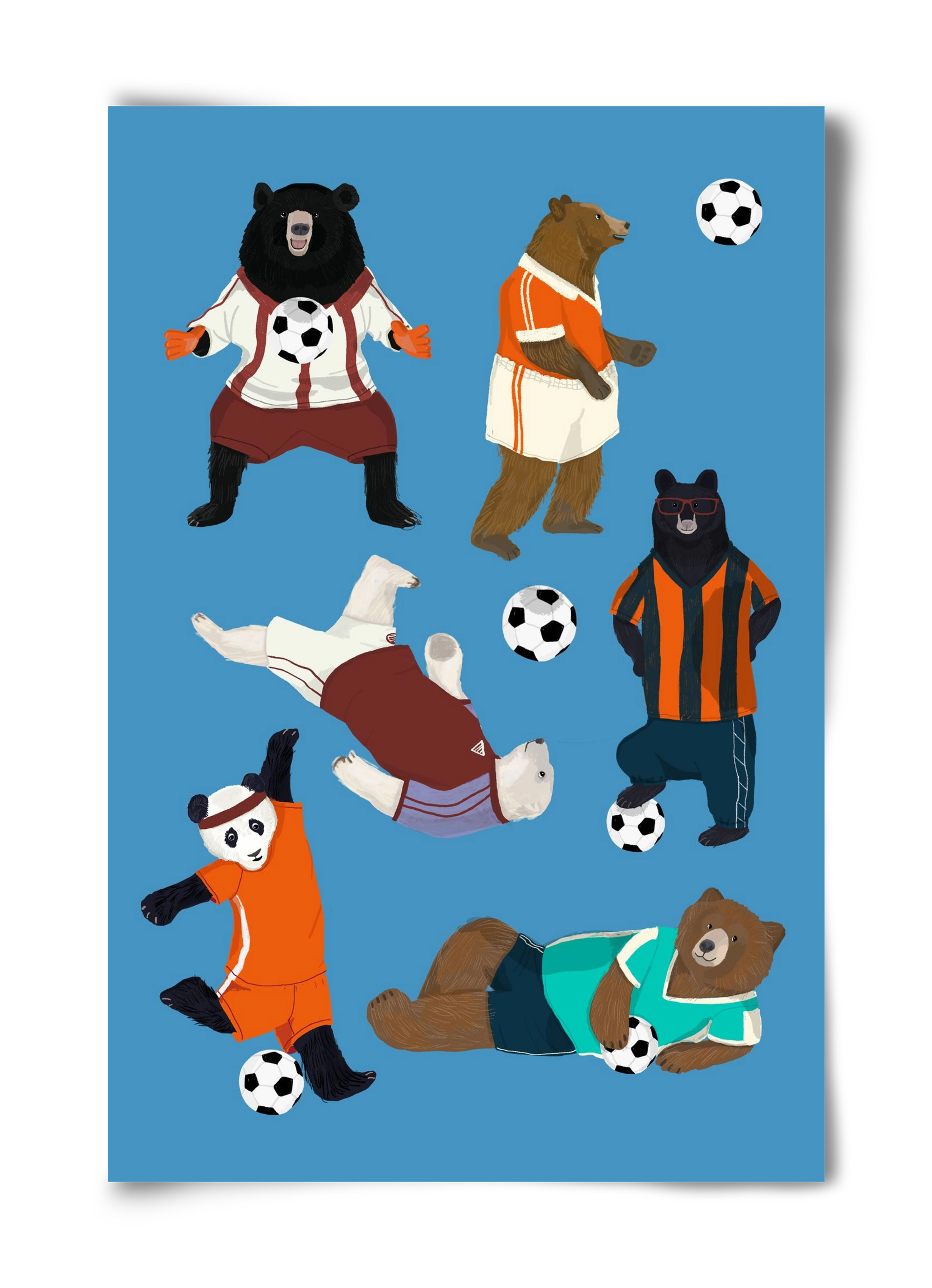 Bears doing football print, 40x60 cm, Keret nélkül