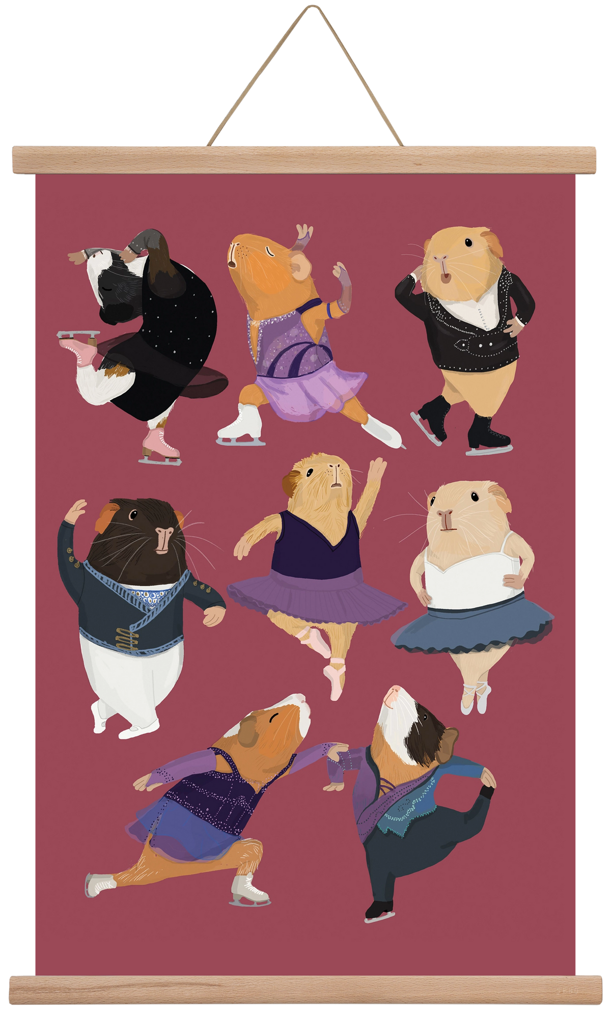 Guinea Pigs doing ballet and ice skating, 40x60 cm (40x60 cm), Tölgy akasztó