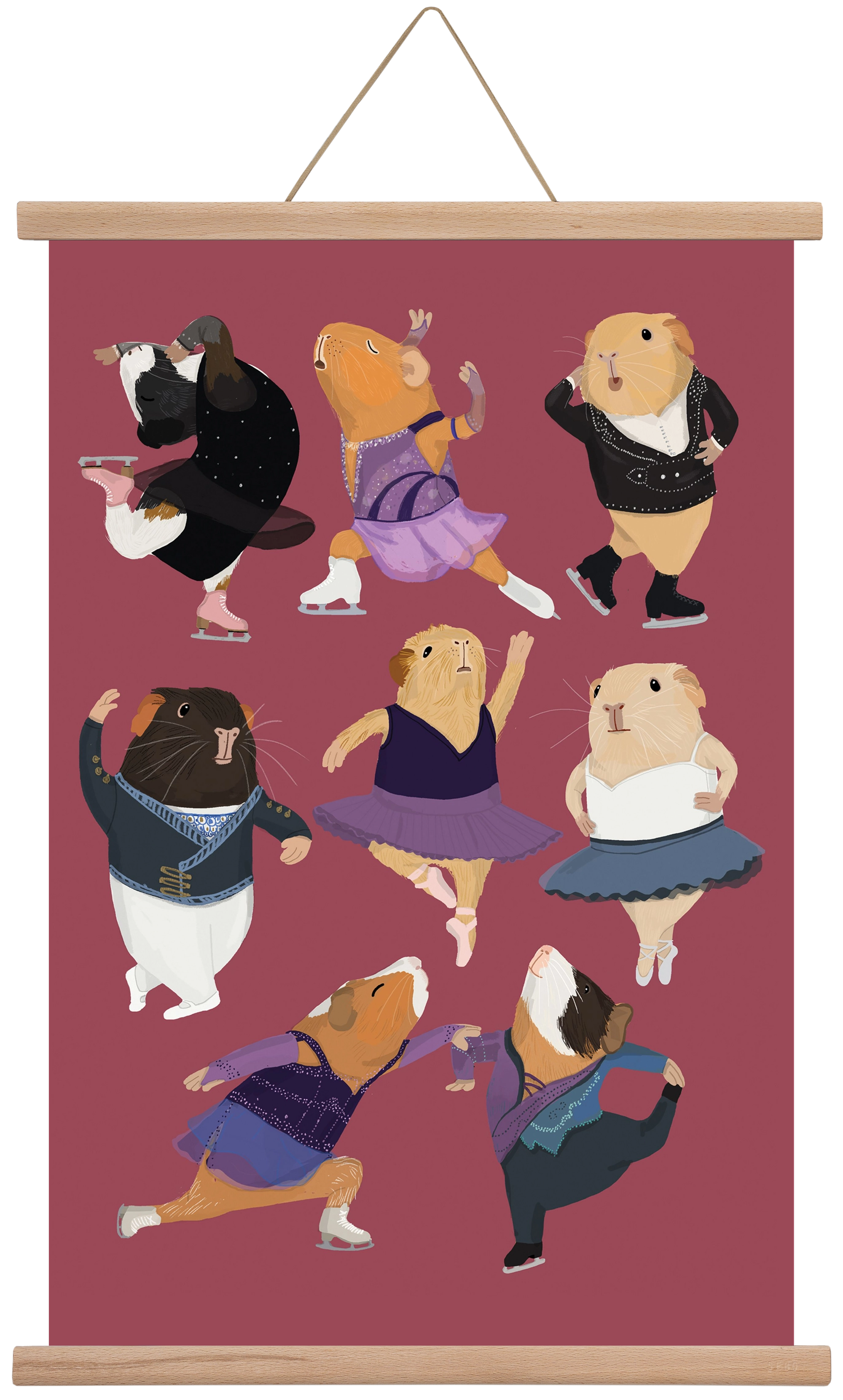 Guinea Pigs doing ballet and ice skating, 40x60 cm (40x60 cm), Tölgy akasztó