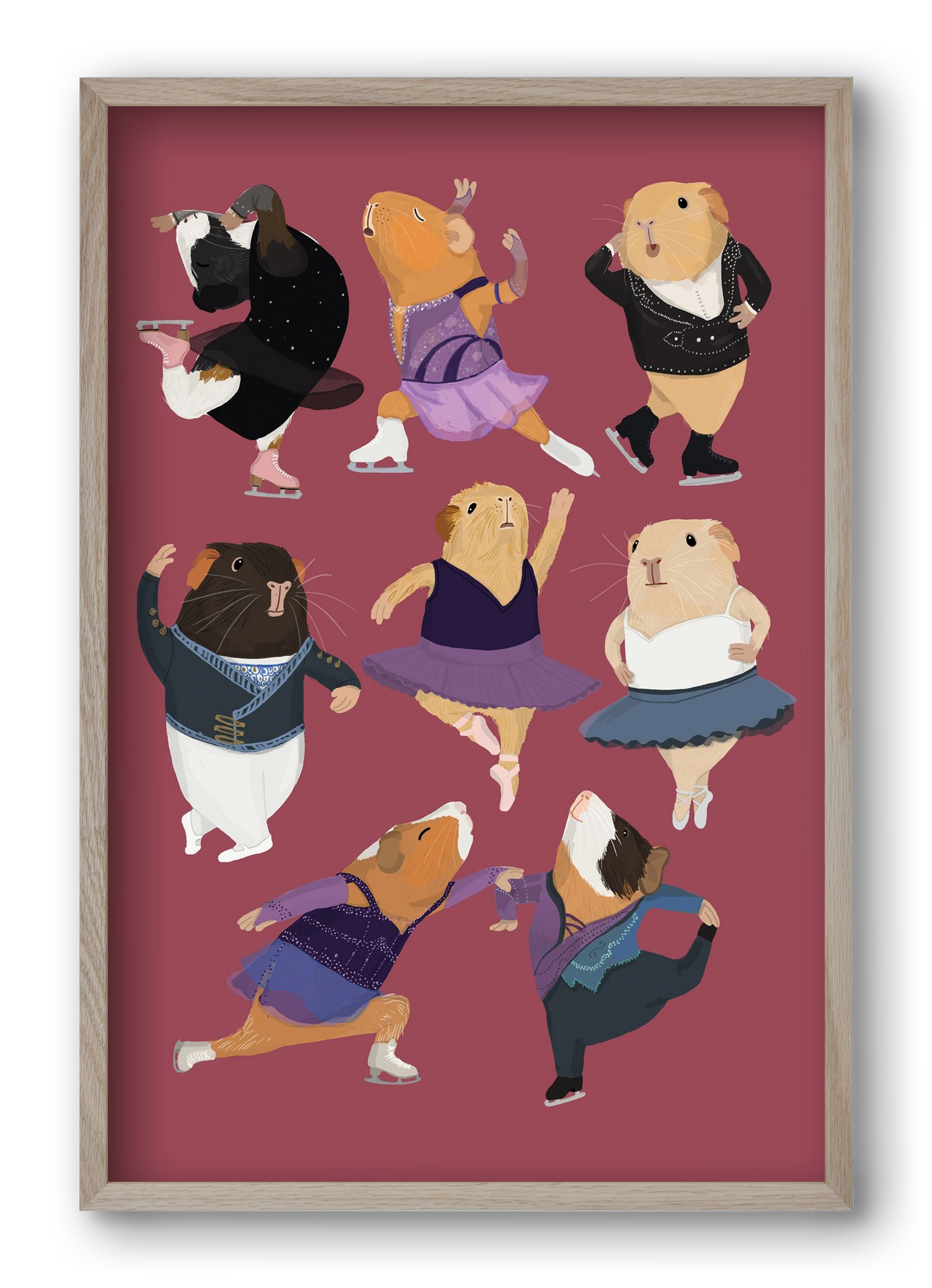Guinea Pigs doing ballet and ice skating, 40x60 cm (40x60 cm), Tölgy keret