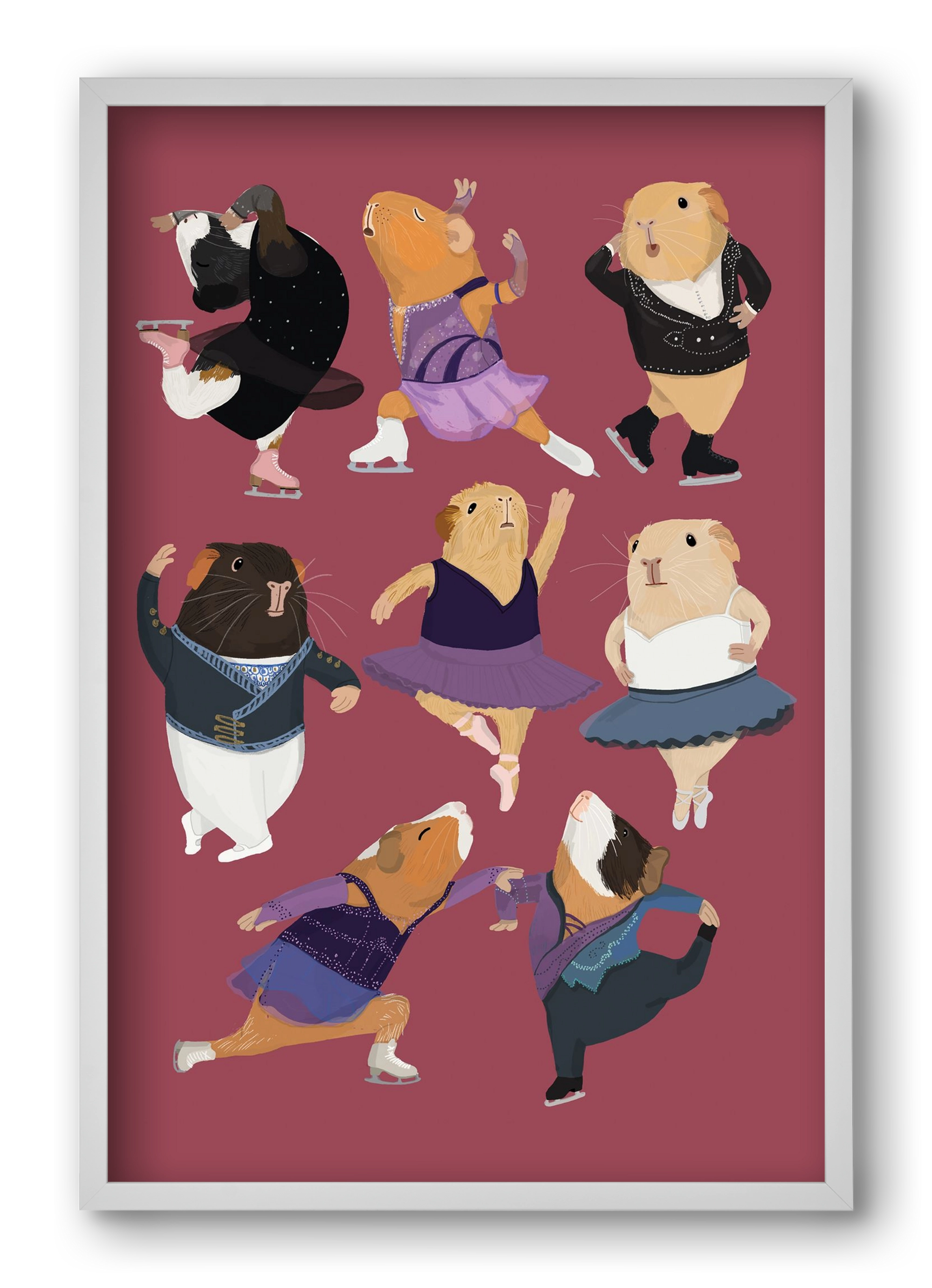 Guinea Pigs doing ballet and ice skating, 40x60 cm (40x60 cm), Fehér keret