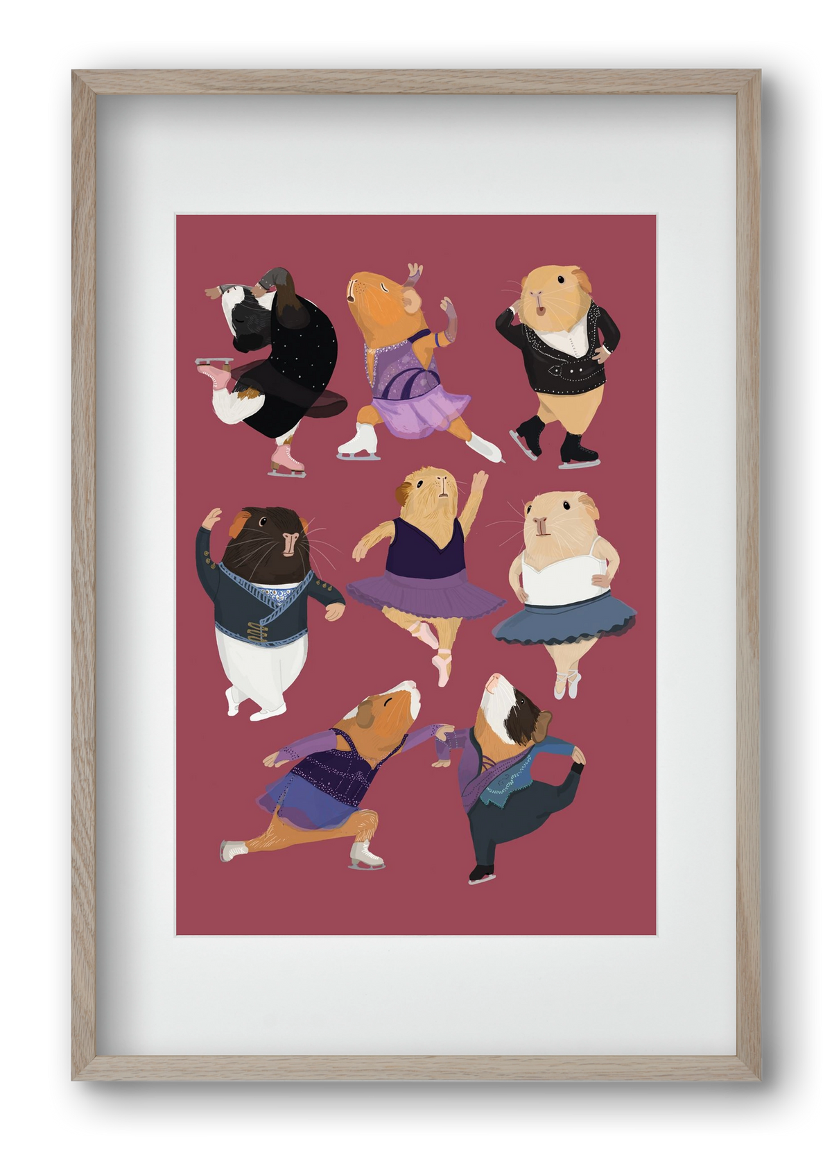 Guinea Pigs doing ballet and ice skating, 40x60 cm (30x45 cm), Tölgy keret, paszpartuval