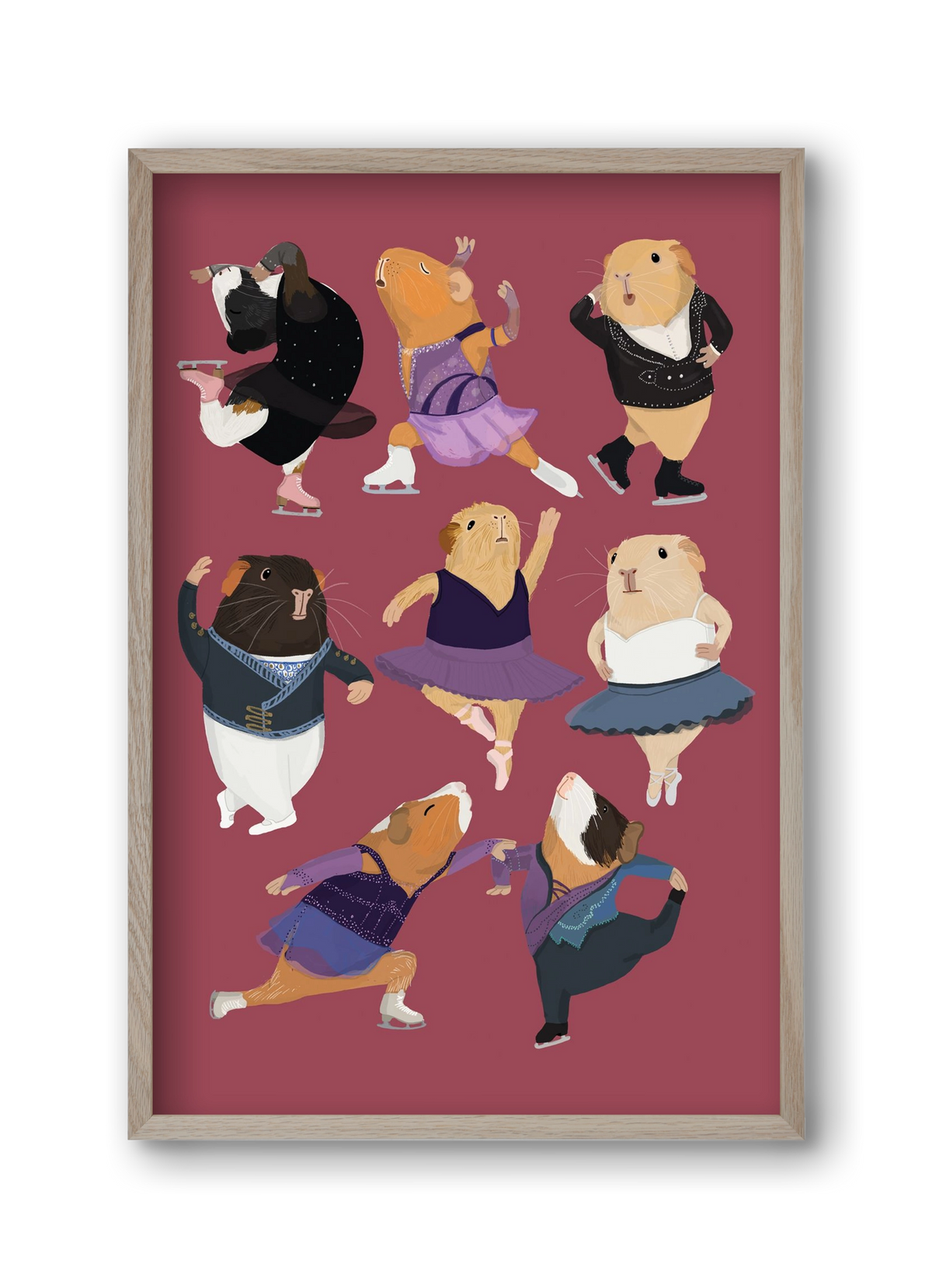 Guinea Pigs doing ballet and ice skating, 30x45 cm (30x45 cm), Tölgy keret