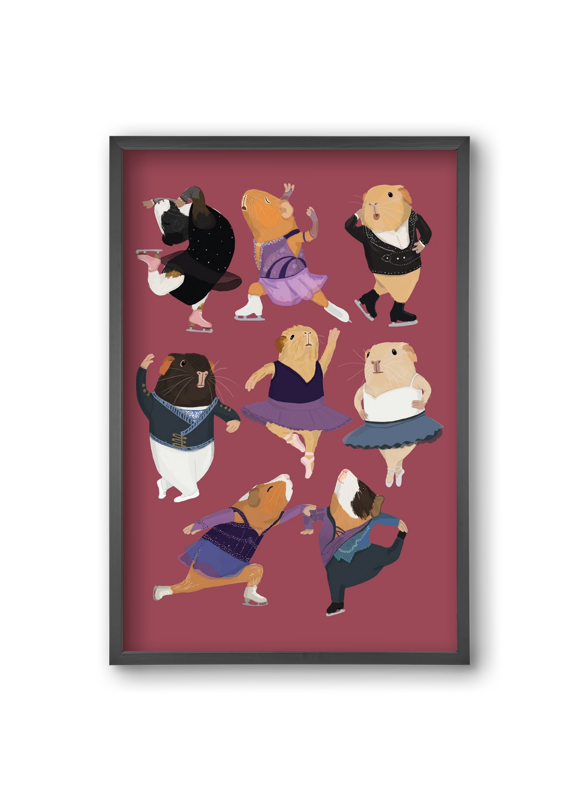 Guinea Pigs doing ballet and ice skating, 20x30 cm (20x30 cm), Fekete keret