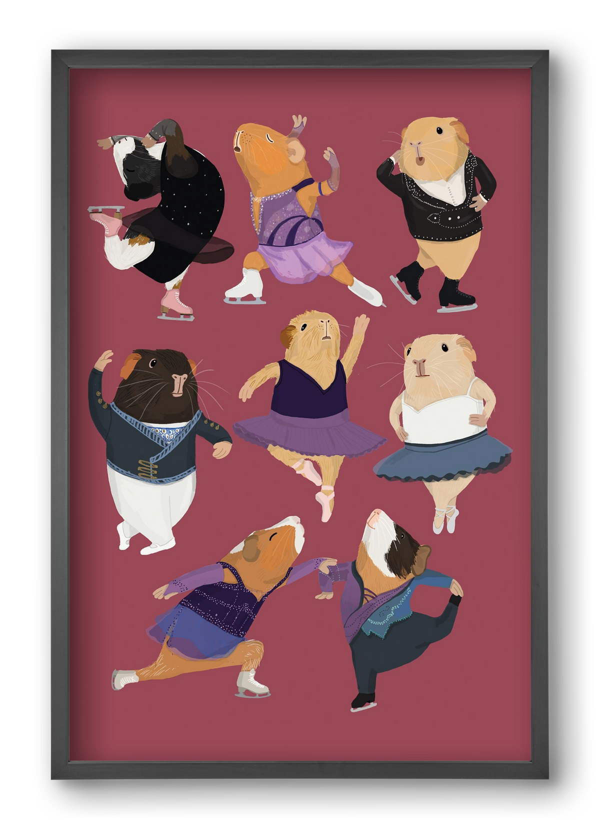 Guinea Pigs doing ballet and ice skating, 40x60 cm (40x60 cm), Fekete keret