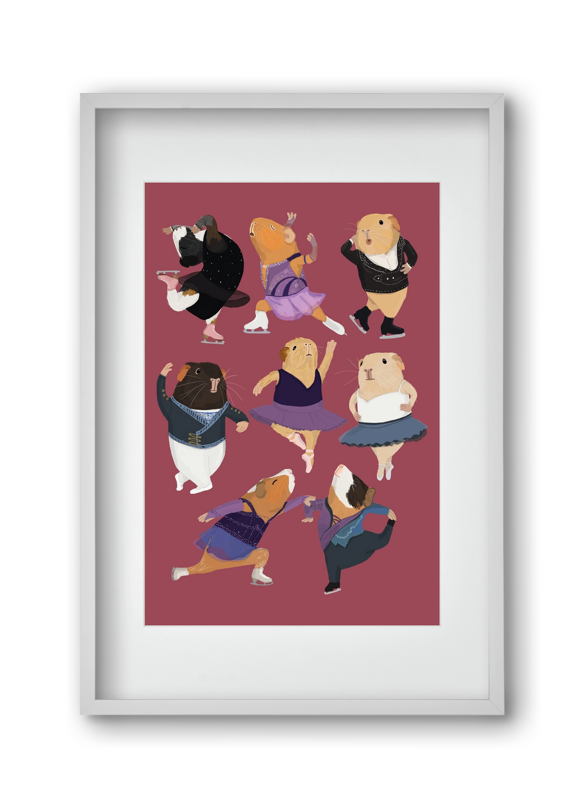 Guinea Pigs doing ballet and ice skating, 30x45 cm (20x30 cm), Fehér keret, paszpartuval