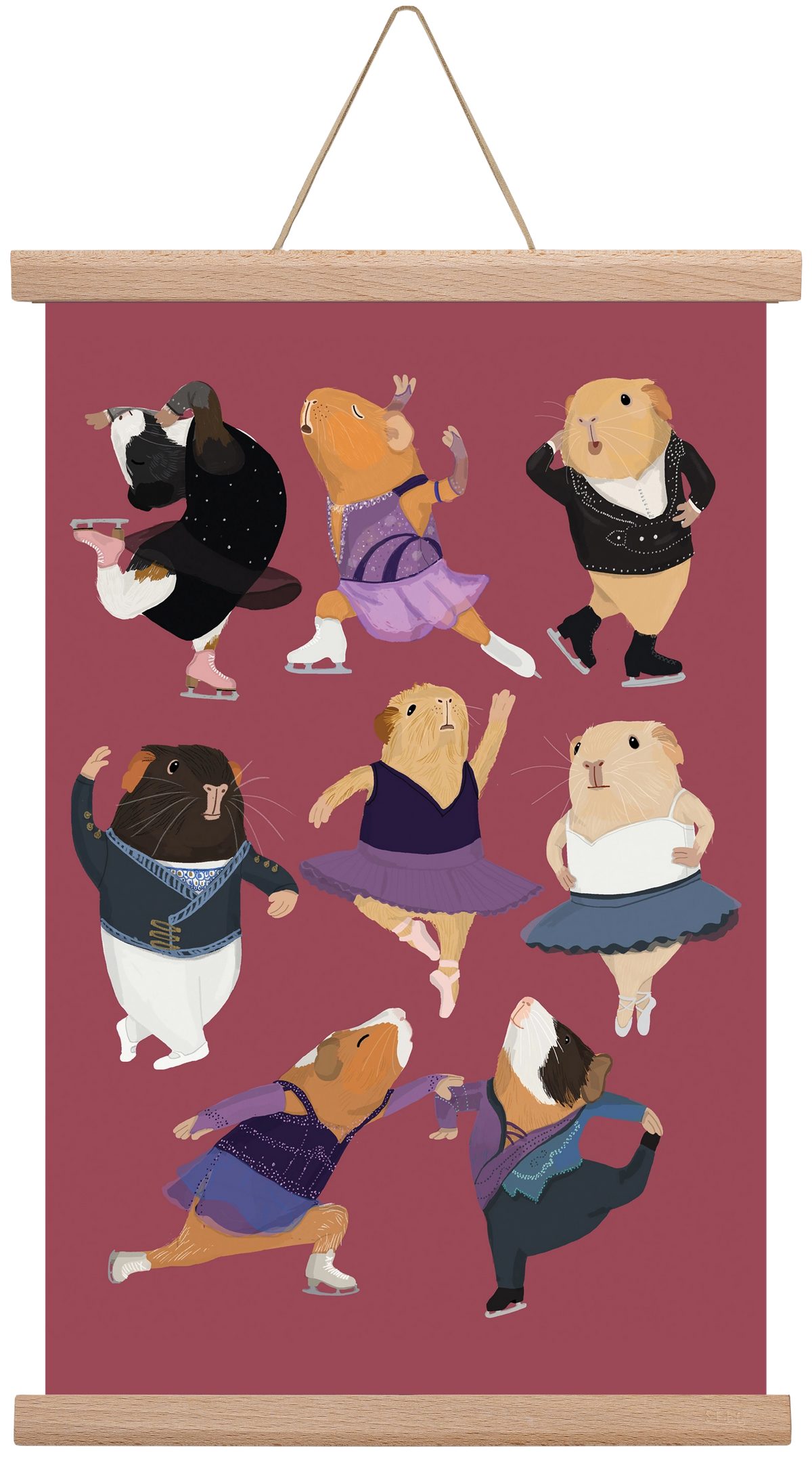 Guinea Pigs doing ballet and ice skating, 30x45 cm (30x45 cm), Tölgy akasztó