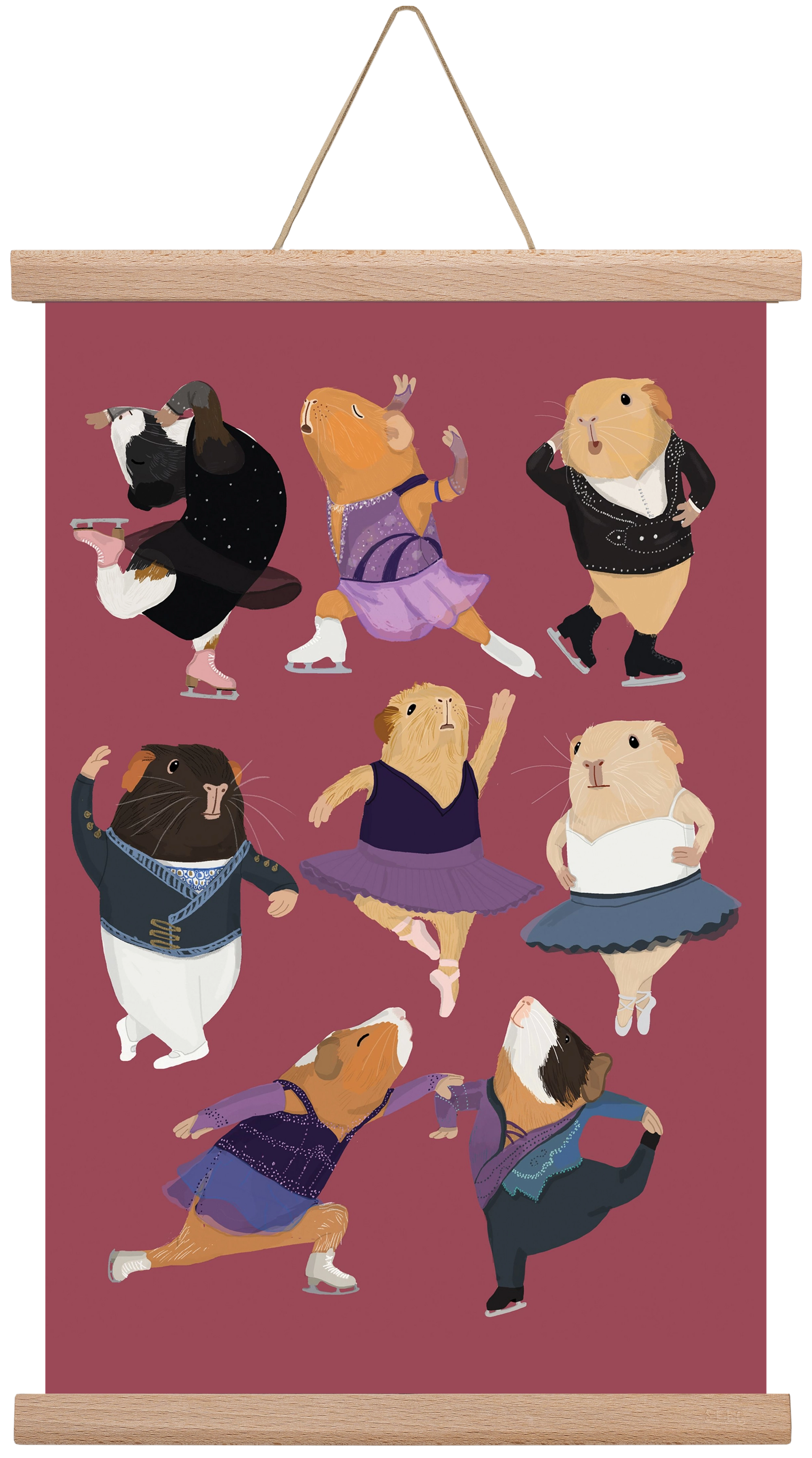 Guinea Pigs doing ballet and ice skating, 30x45 cm (30x45 cm), Tölgy akasztó