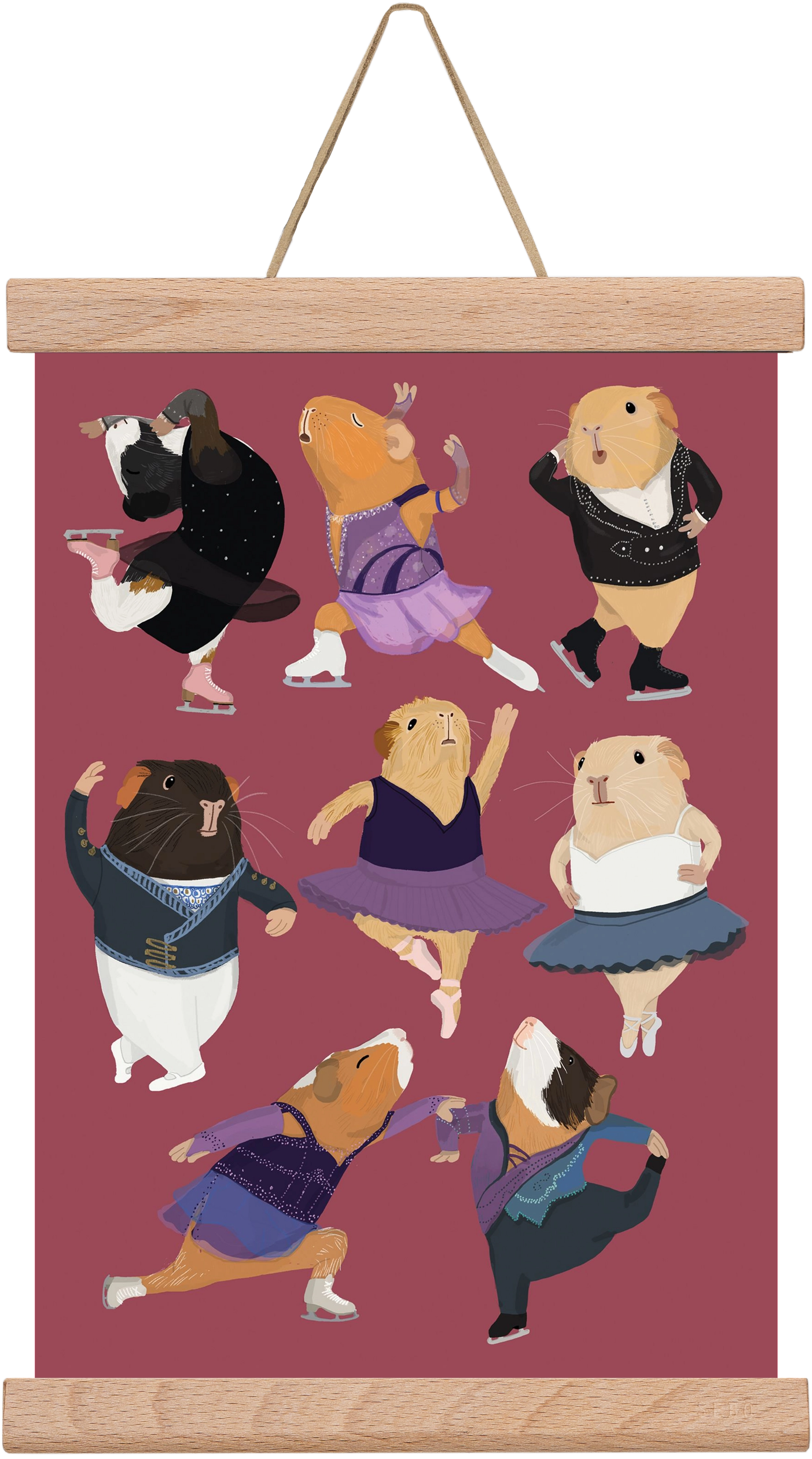 Guinea Pigs doing ballet and ice skating, 20x30 cm (20x30 cm), Tölgy akasztó
