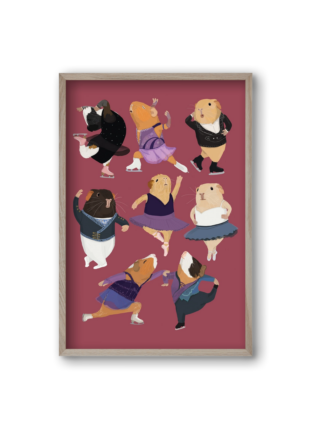 Guinea Pigs doing ballet and ice skating, 20x30 cm (20x30 cm), Tölgy keret