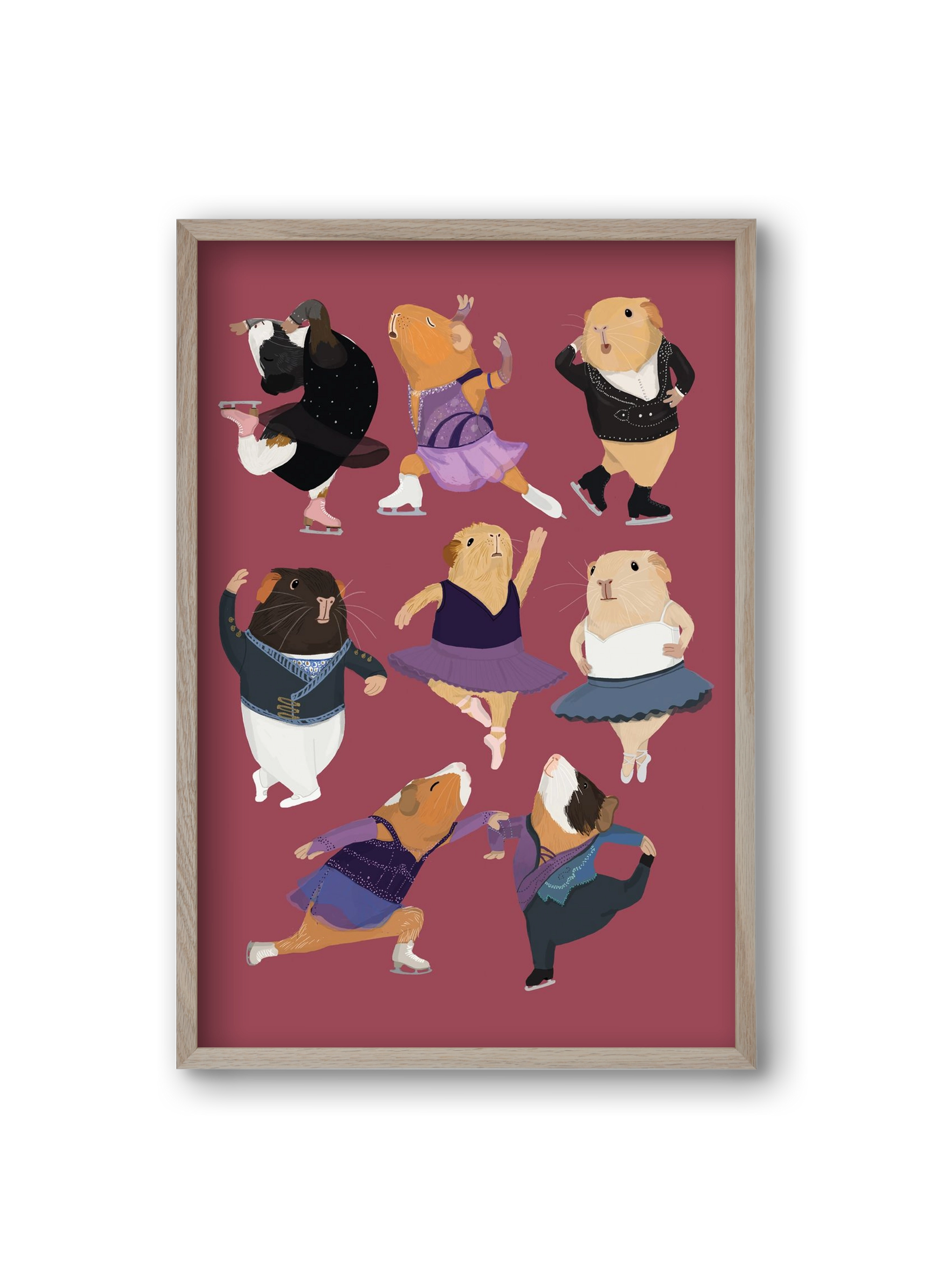 Guinea Pigs doing ballet and ice skating, 20x30 cm (20x30 cm), Tölgy keret