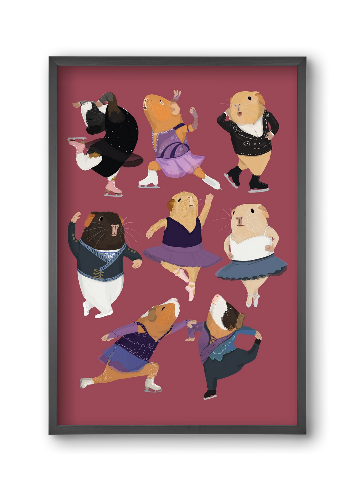 Guinea Pigs doing ballet and ice skating, 30x45 cm (30x45 cm), Fekete keret