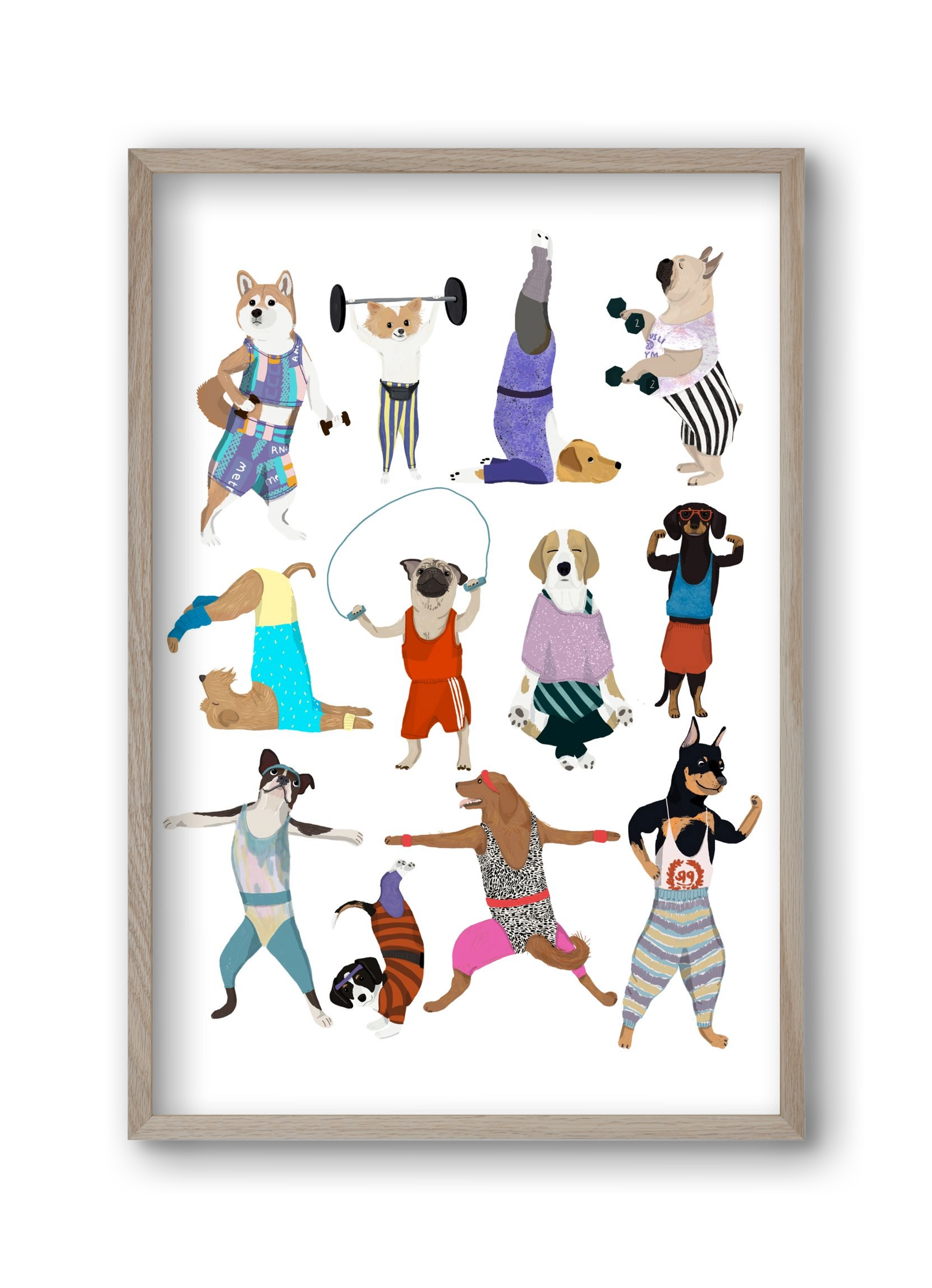 Dogs at the gym, 30x45 cm (30x45 cm), Tölgy keret
