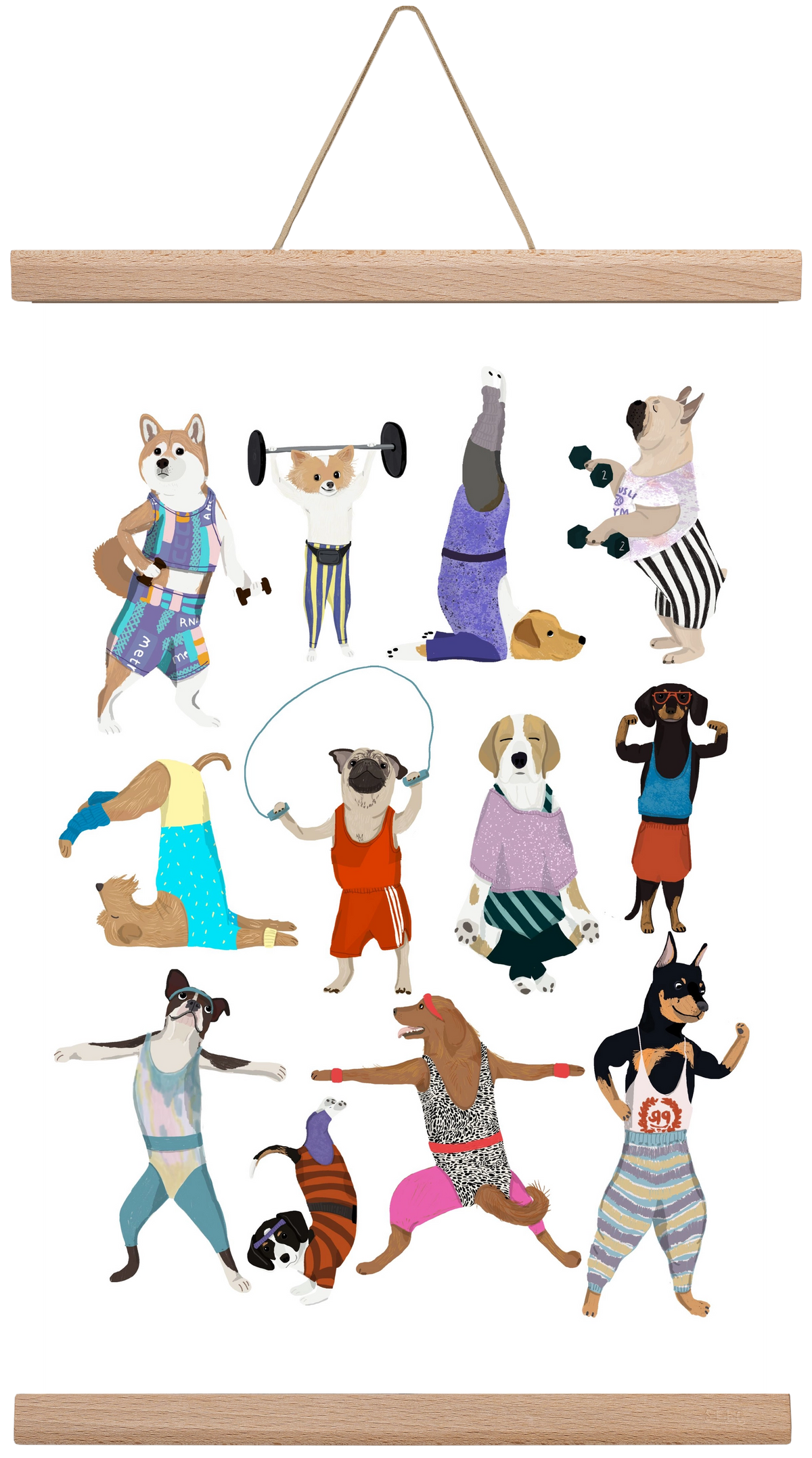 Dogs at the gym, 30x45 cm (30x45 cm), Tölgy akasztó