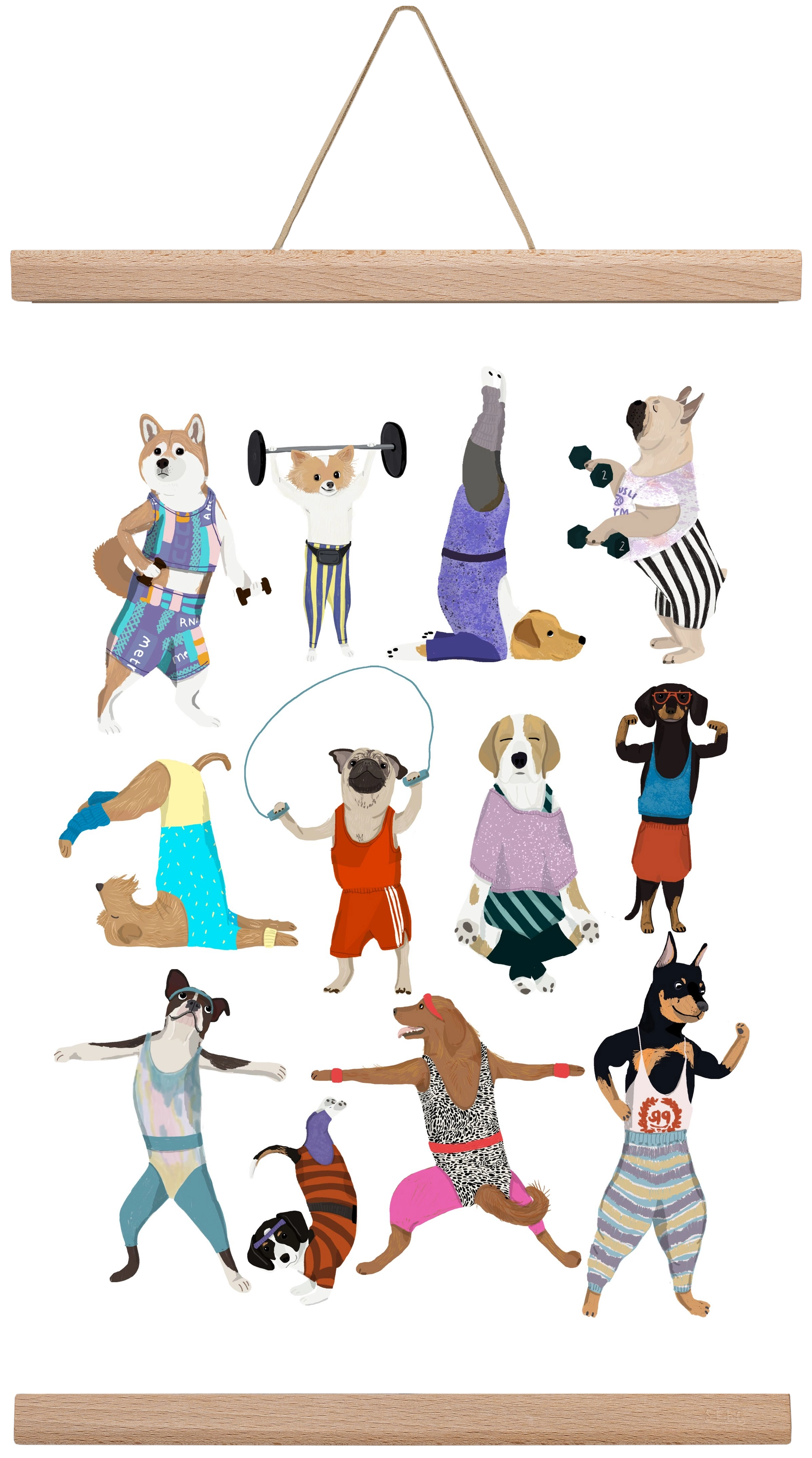 Dogs at the gym, 30x45 cm (30x45 cm), Tölgy akasztó