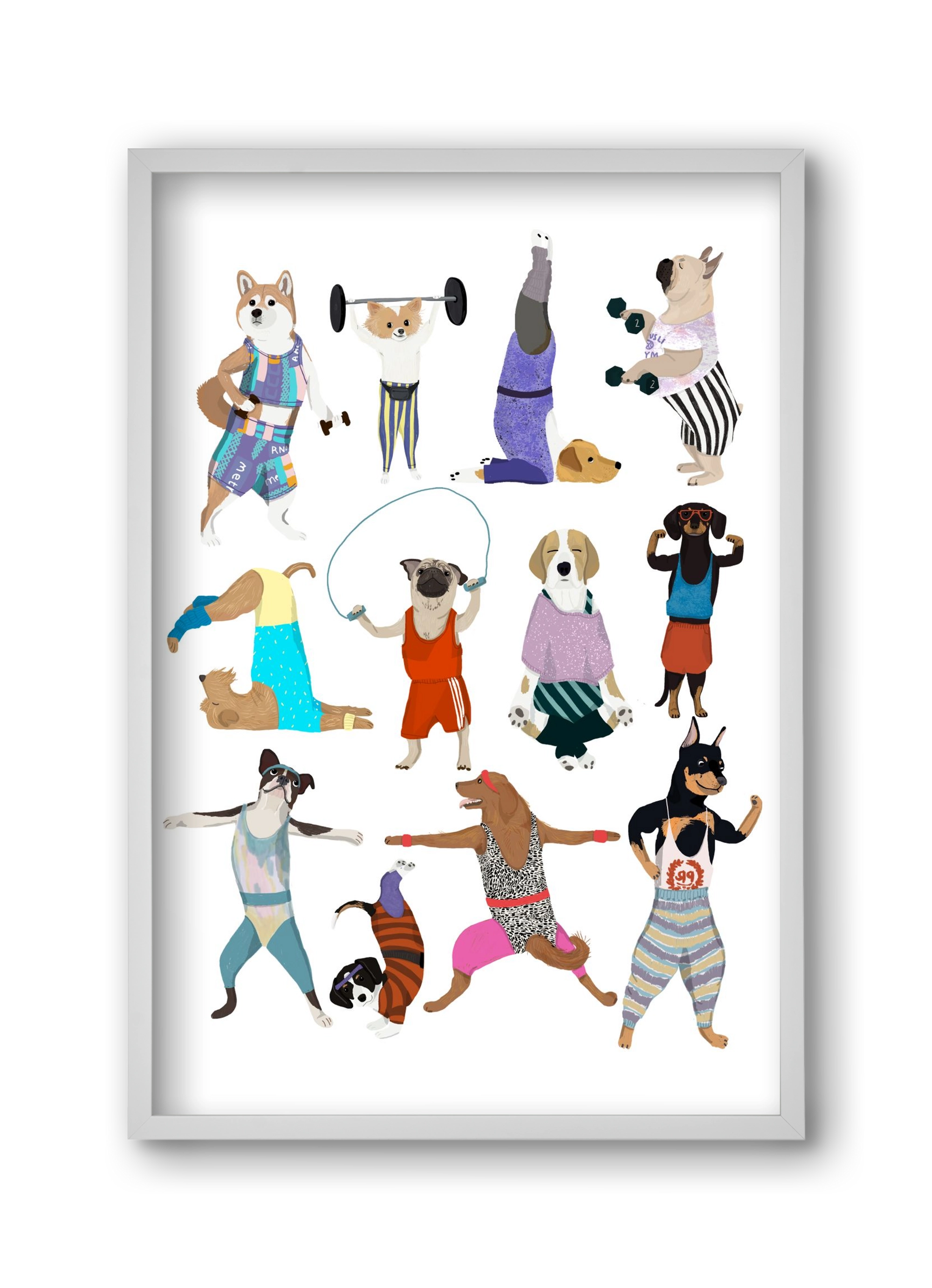 Dogs at the gym, 30x45 cm (30x45 cm), Fehér keret