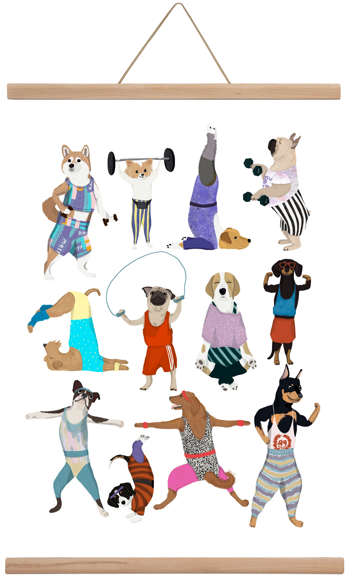 Dogs at the gym, 40x60 cm (40x60 cm), Tölgy akasztó