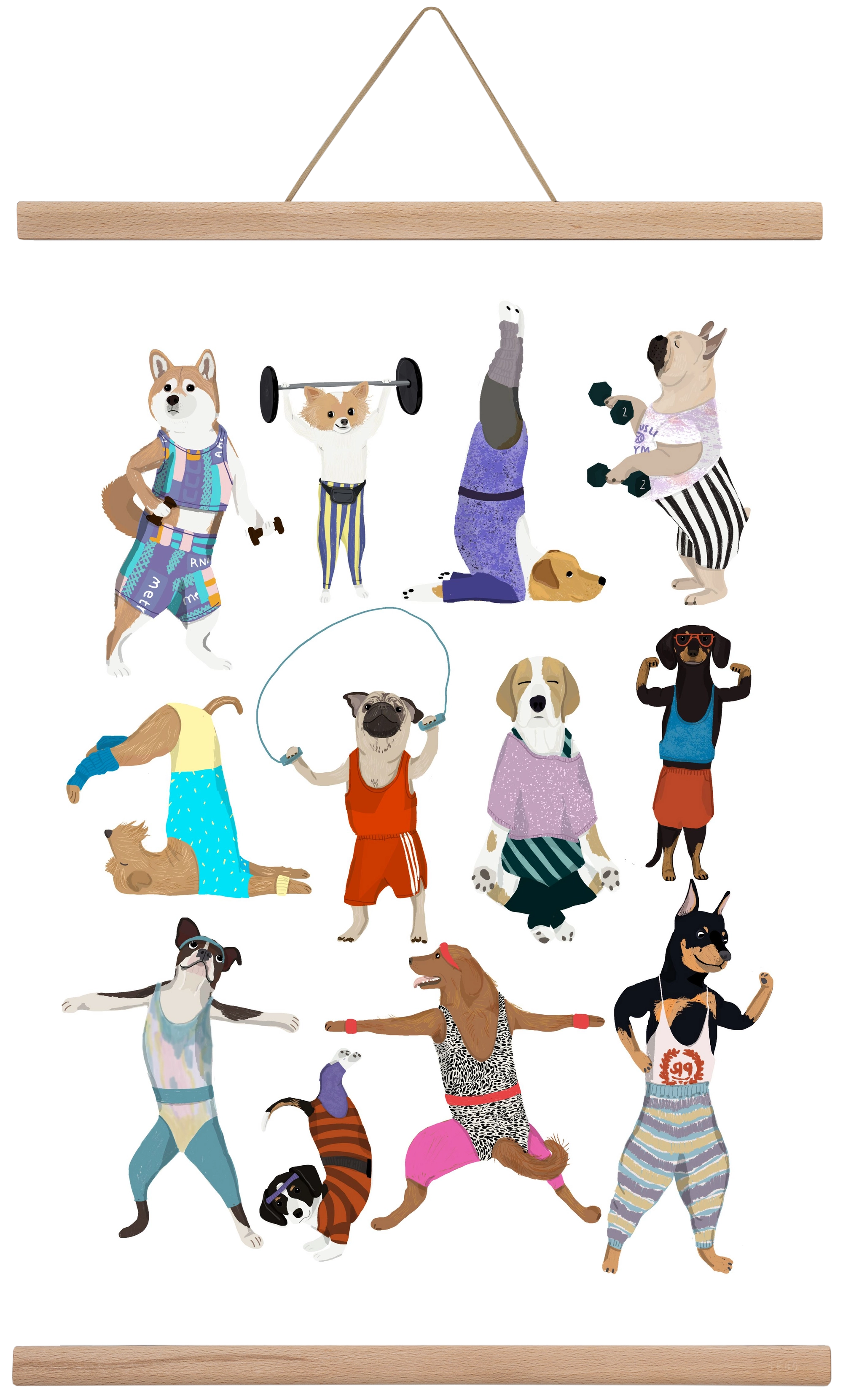 Dogs at the gym, 40x60 cm (40x60 cm), Tölgy akasztó