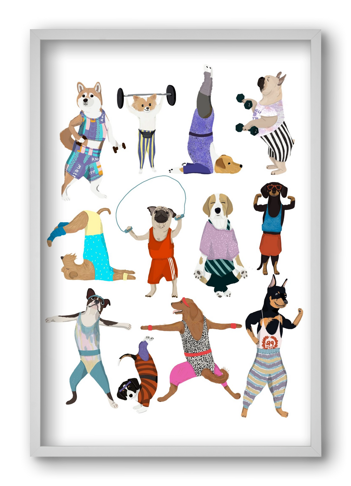 Dogs at the gym, 40x60 cm (40x60 cm), Fehér keret