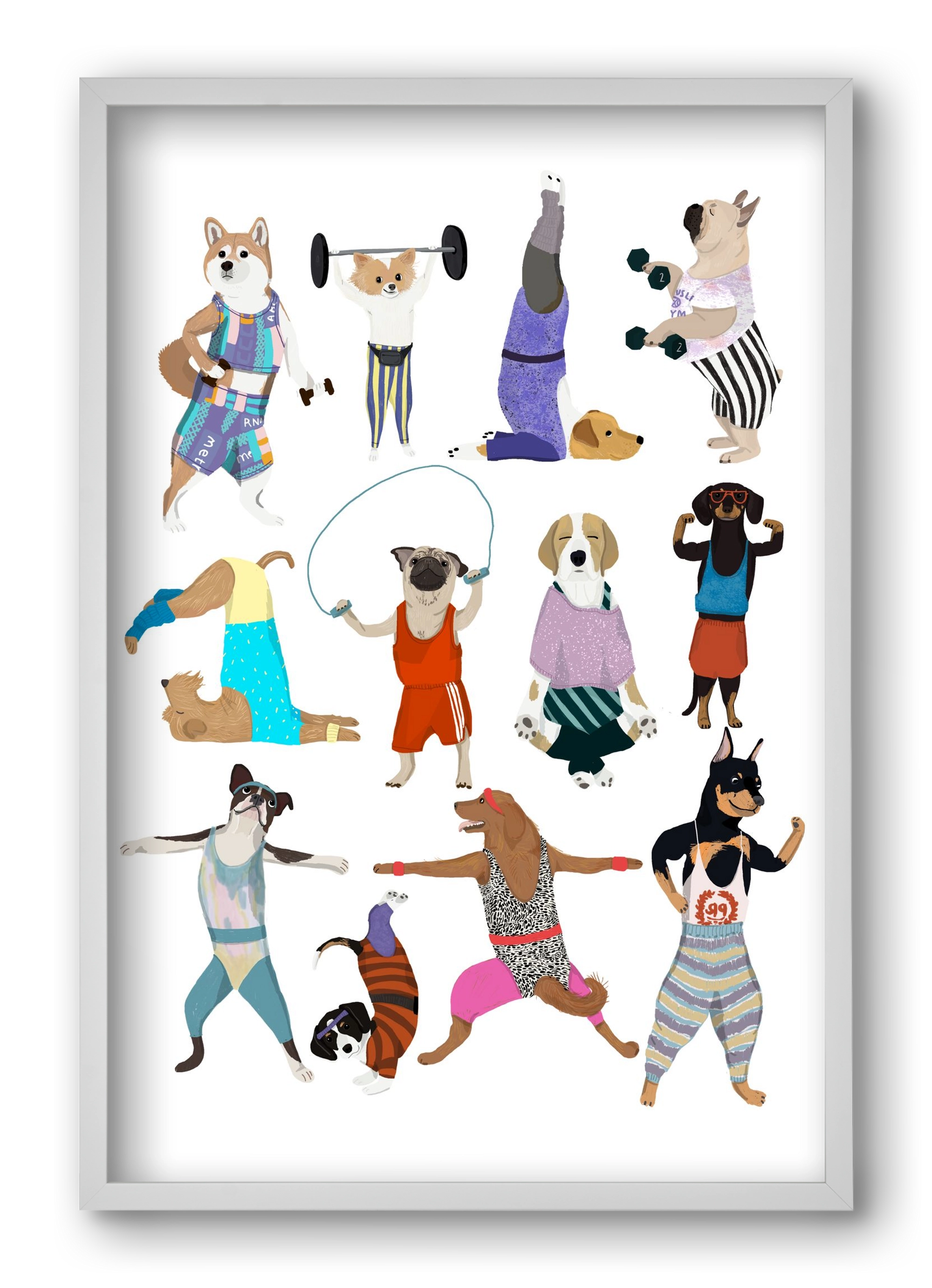 Dogs at the gym, 40x60 cm (40x60 cm), Fehér keret