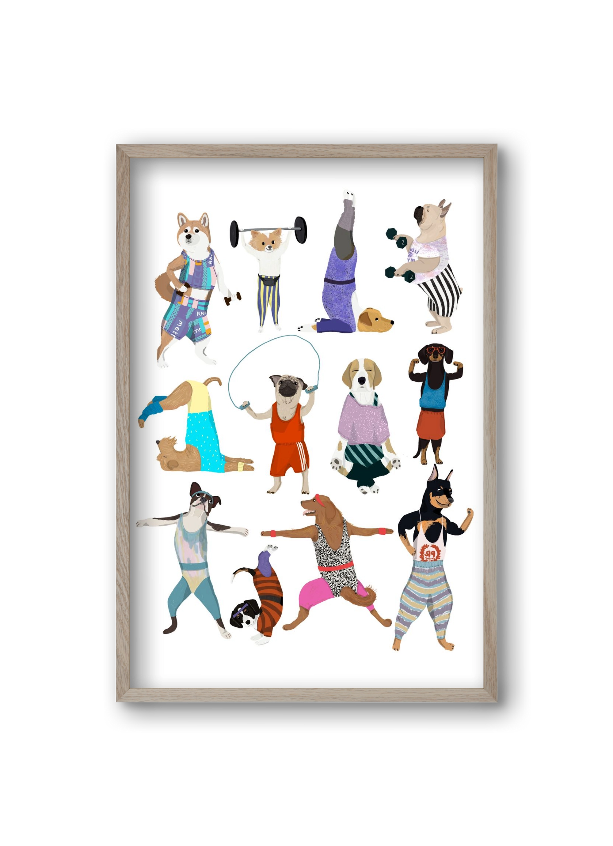 Dogs at the gym, 20x30 cm (20x30 cm), Tölgy keret