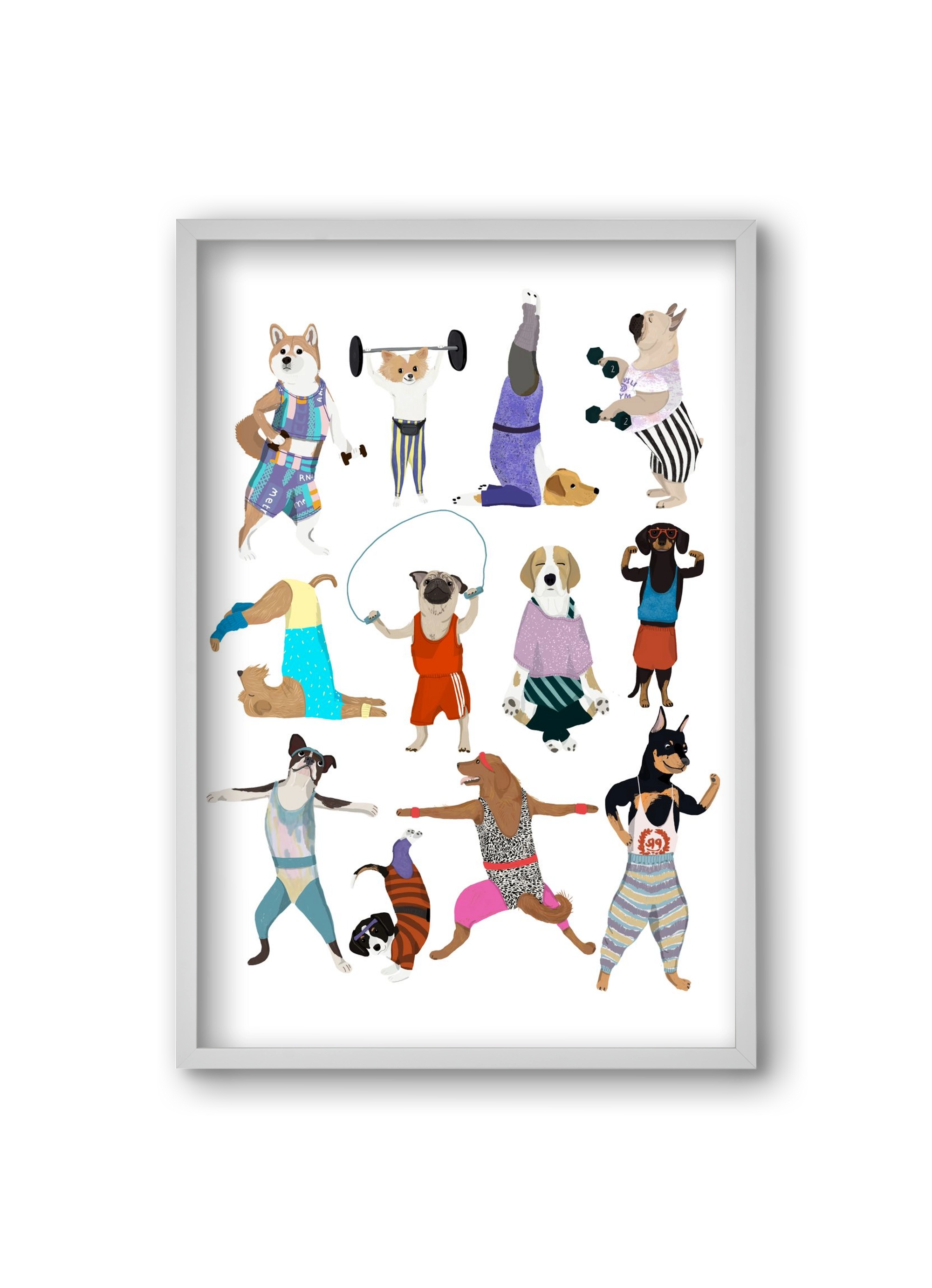 Dogs at the gym, 20x30 cm (20x30 cm), Fehér keret