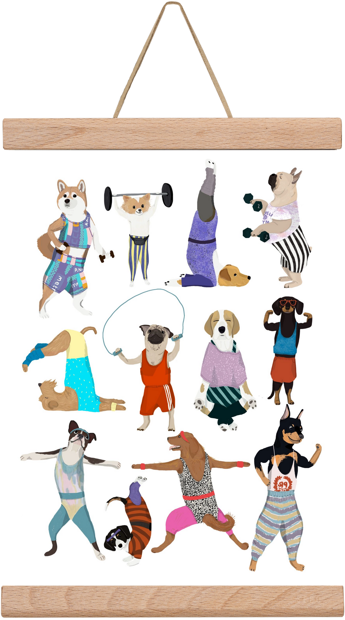 Dogs at the gym, 20x30 cm (20x30 cm), Tölgy akasztó