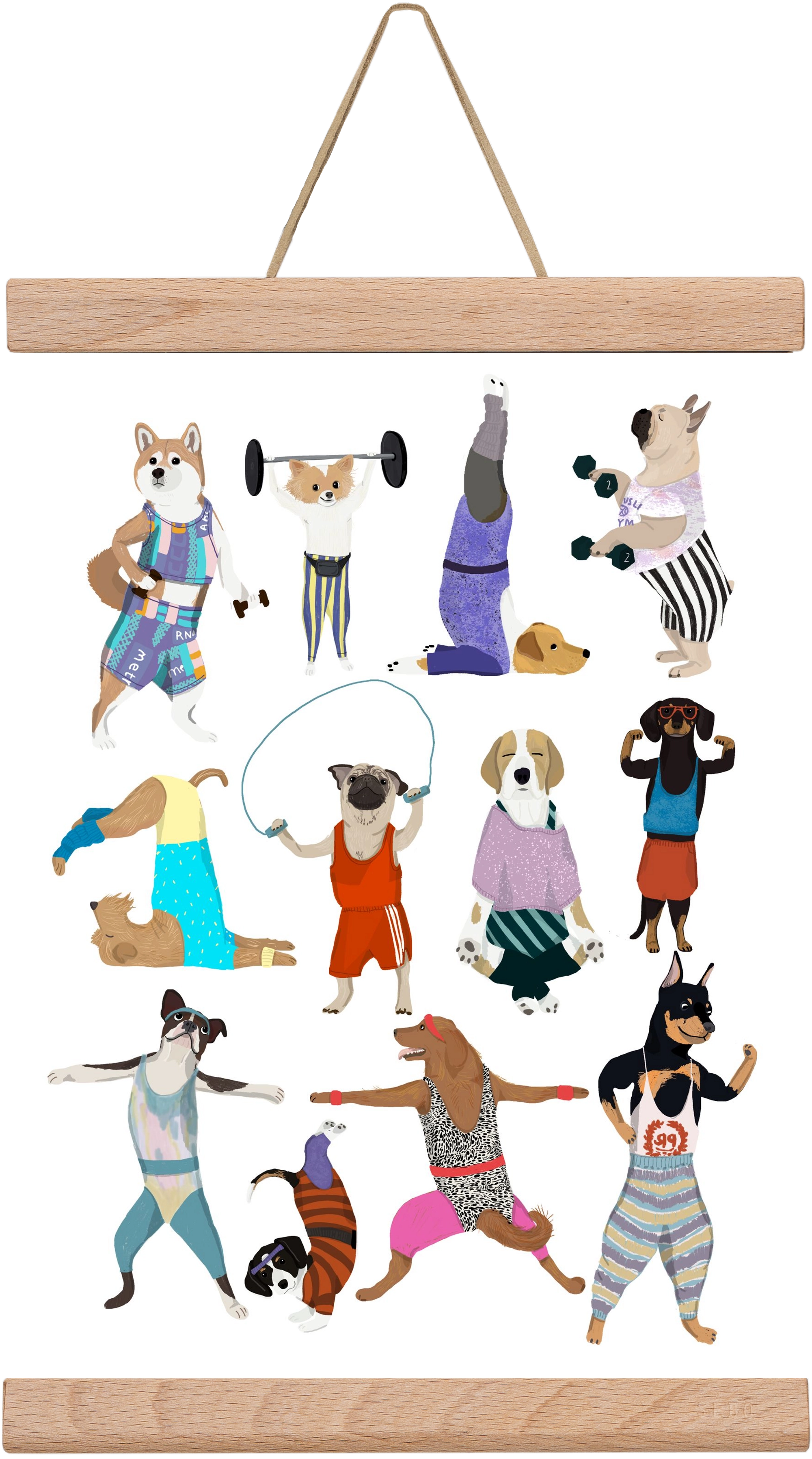 Dogs at the gym, 20x30 cm (20x30 cm), Tölgy akasztó