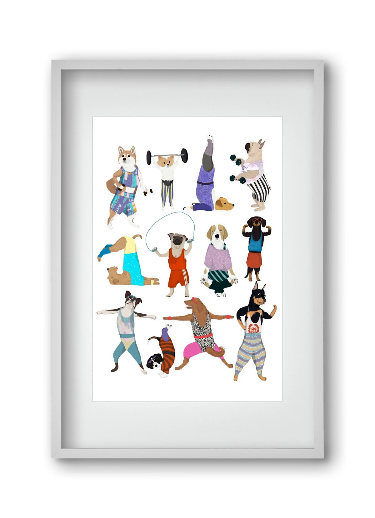 Dogs at the gym, 30x45 cm (20x30 cm), Fehér keret, paszpartuval