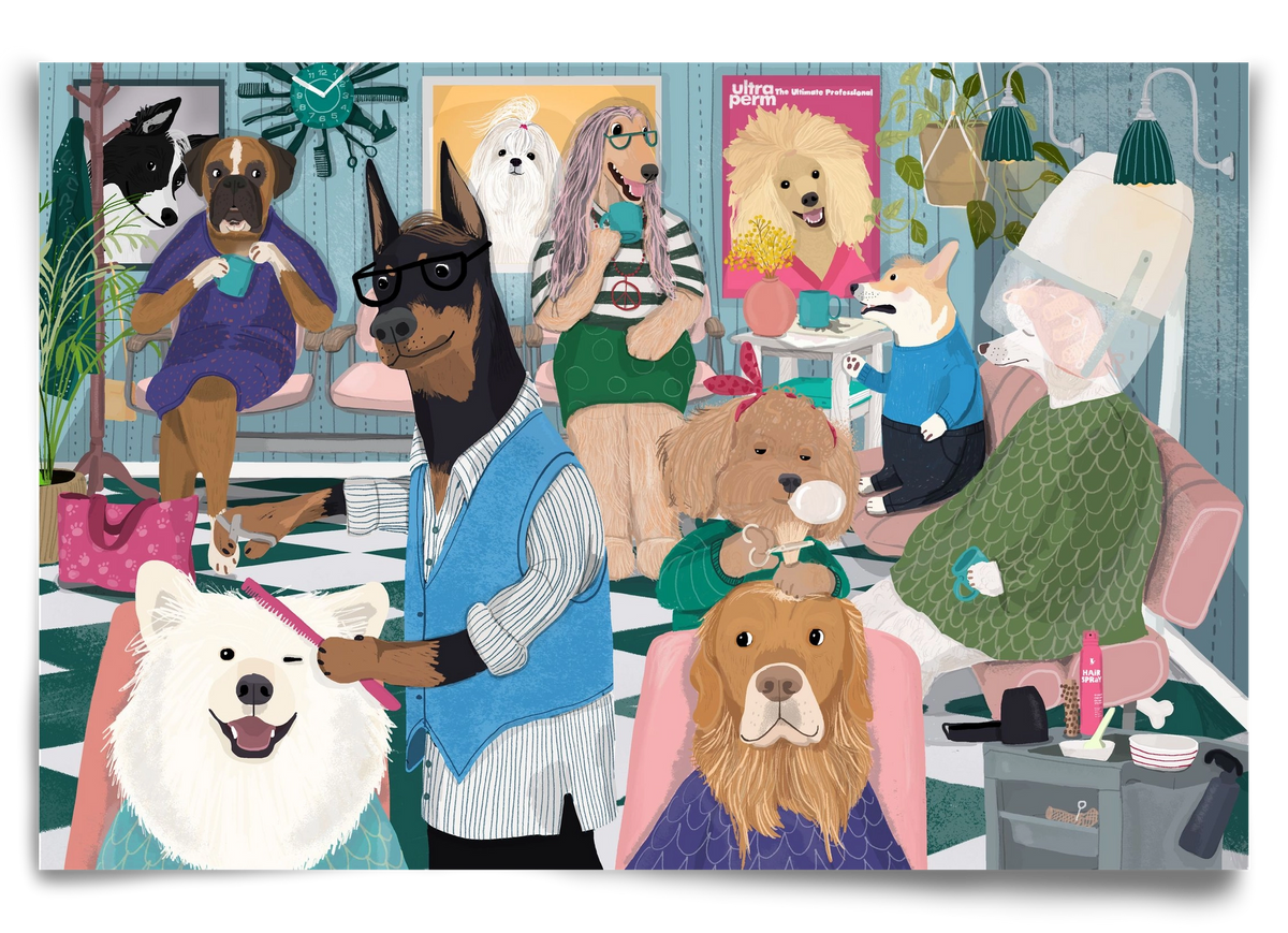 Dogs at the hairdresser, 90x60 cm, Keret nélkül