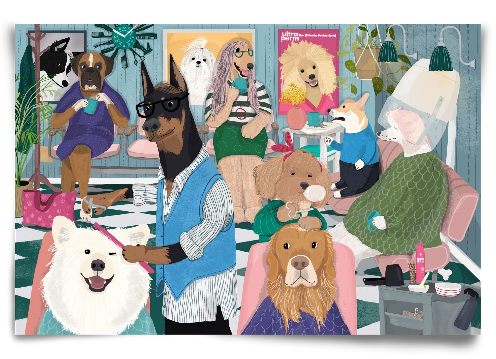 Dogs at the hairdresser, 90x60 cm, Keret nélkül