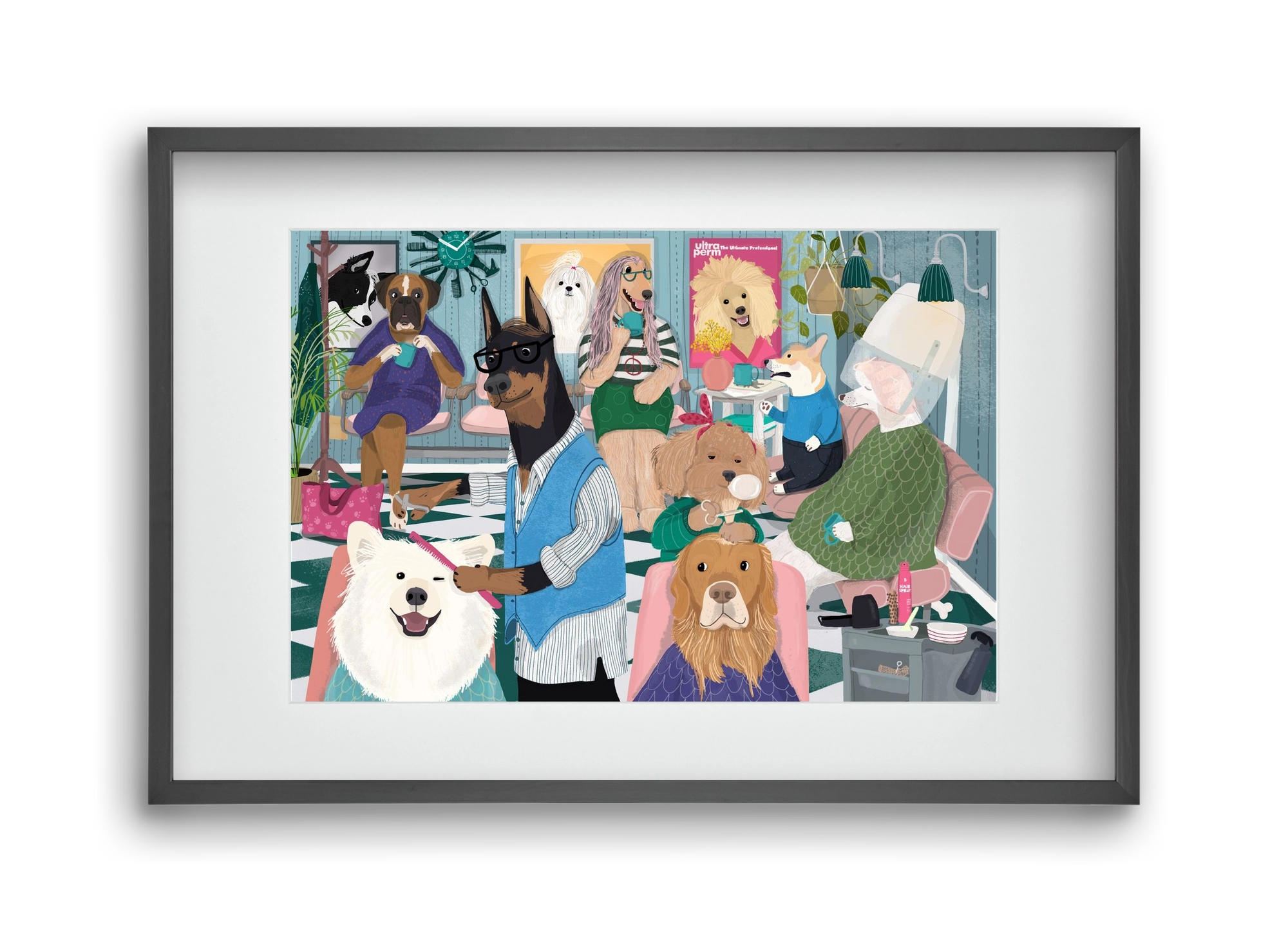 Dogs at the hairdresser, 45x30 cm (30x20 cm), Fekete keret, paszpartuval