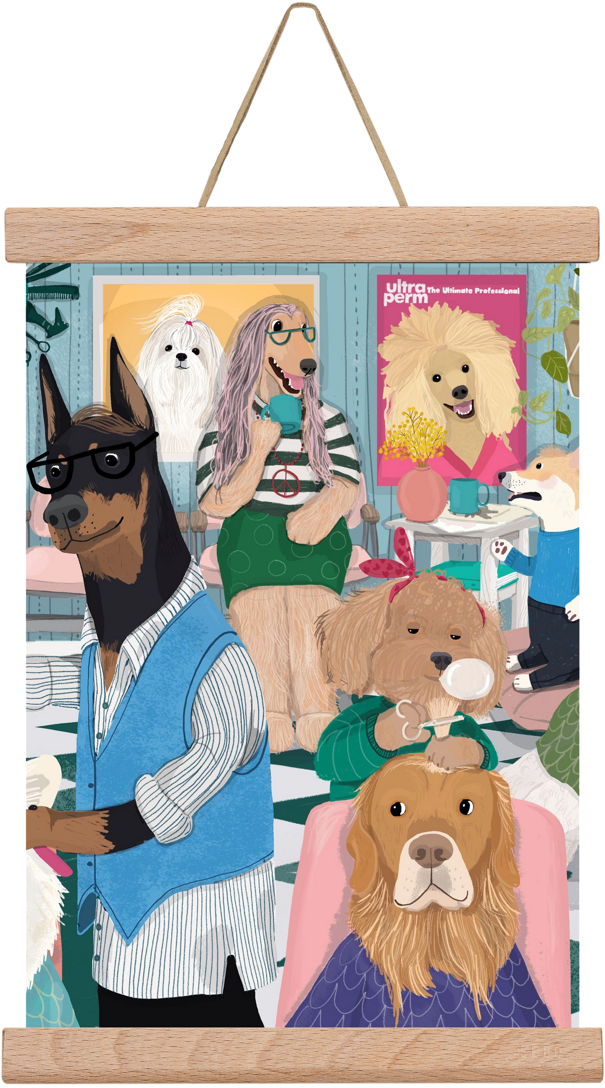 Dogs at the hairdresser, 30x20 cm (30x20 cm), Tölgy akasztó