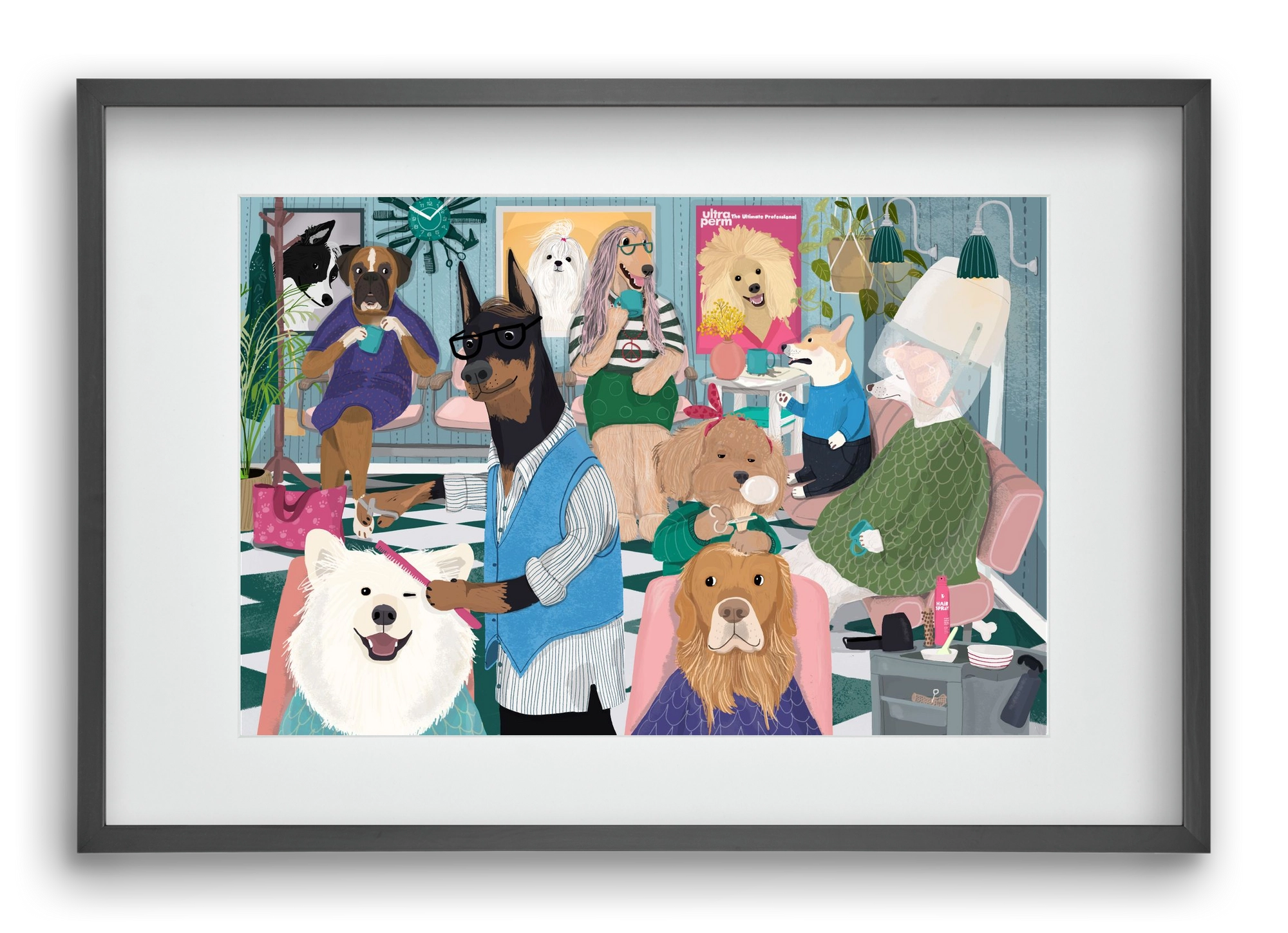 Dogs at the hairdresser, 60x40 cm (45x30 cm), Fekete keret, paszpartuval