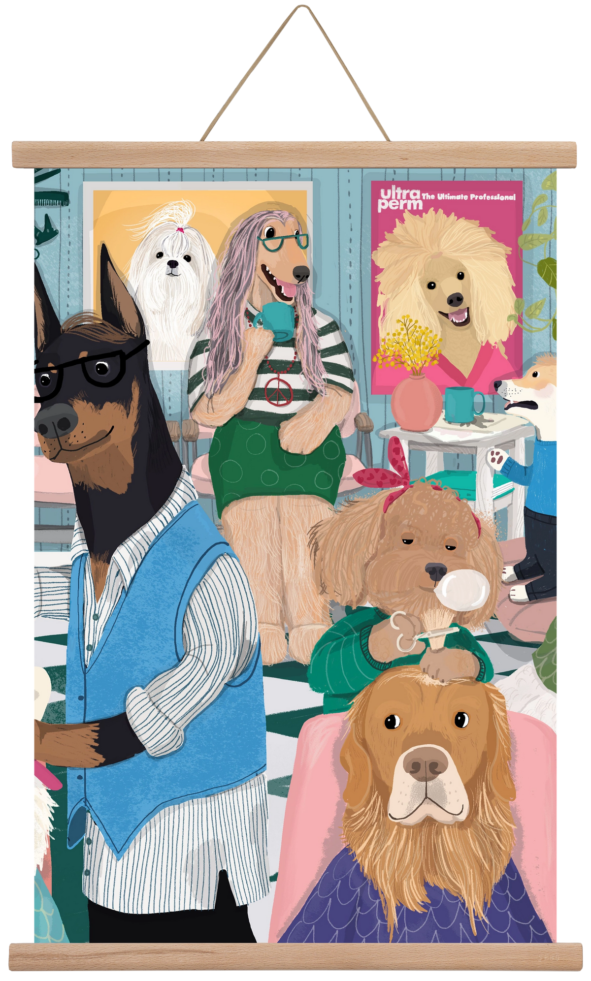 Dogs at the hairdresser, 60x40 cm (60x40 cm), Tölgy akasztó