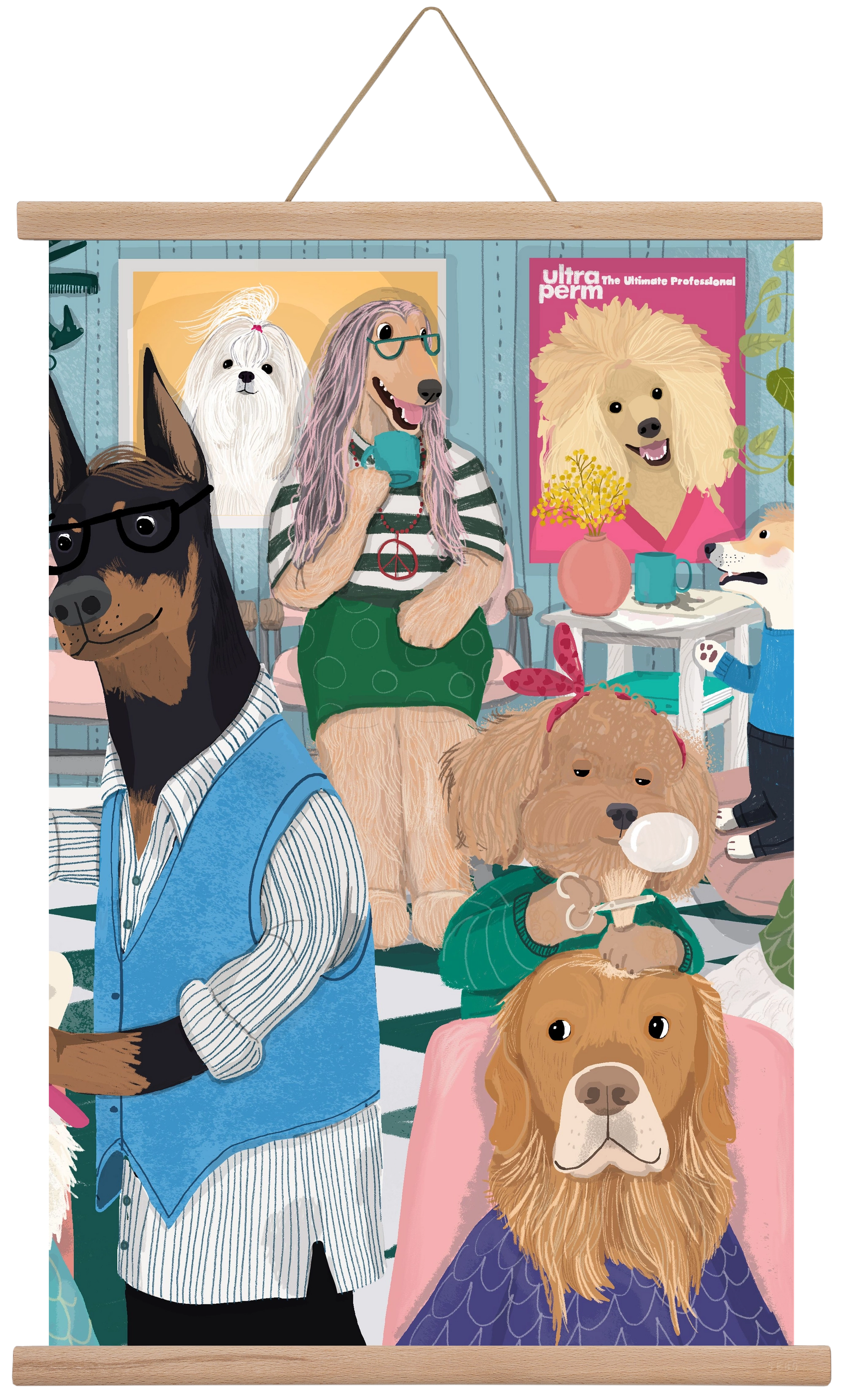 Dogs at the hairdresser, 60x40 cm (60x40 cm), Tölgy akasztó