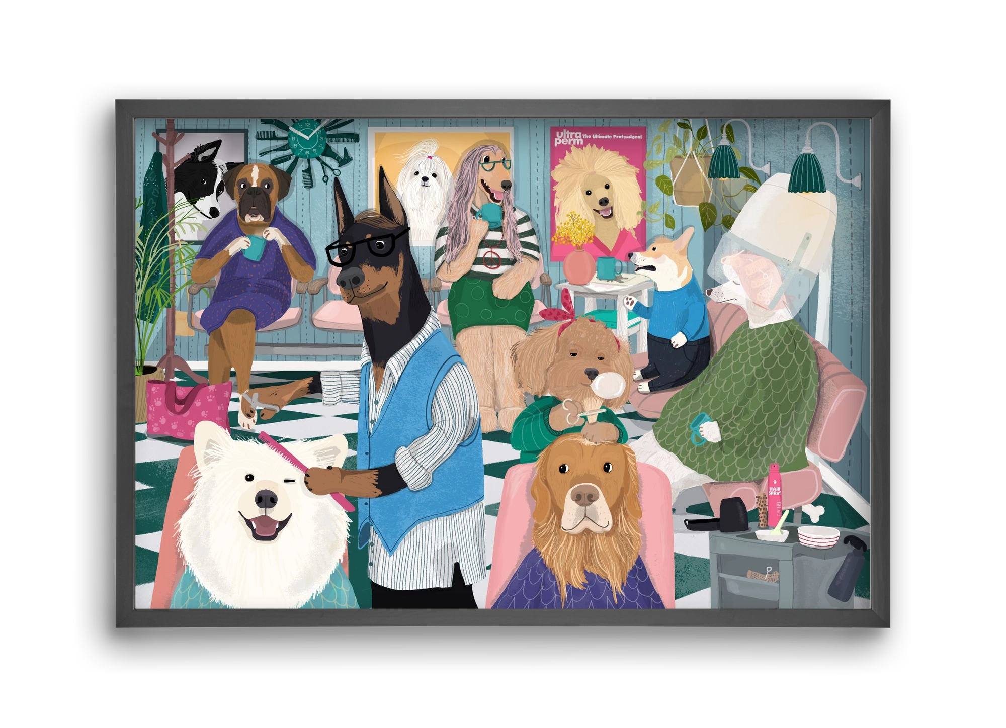 Dogs at the hairdresser, 45x30 cm (45x30 cm), Fekete keret