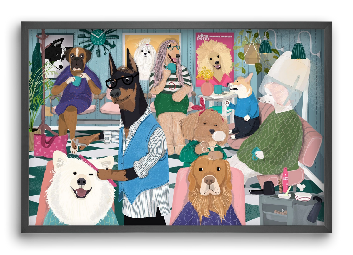 Dogs at the hairdresser, 60x40 cm (60x40 cm), Fekete keret