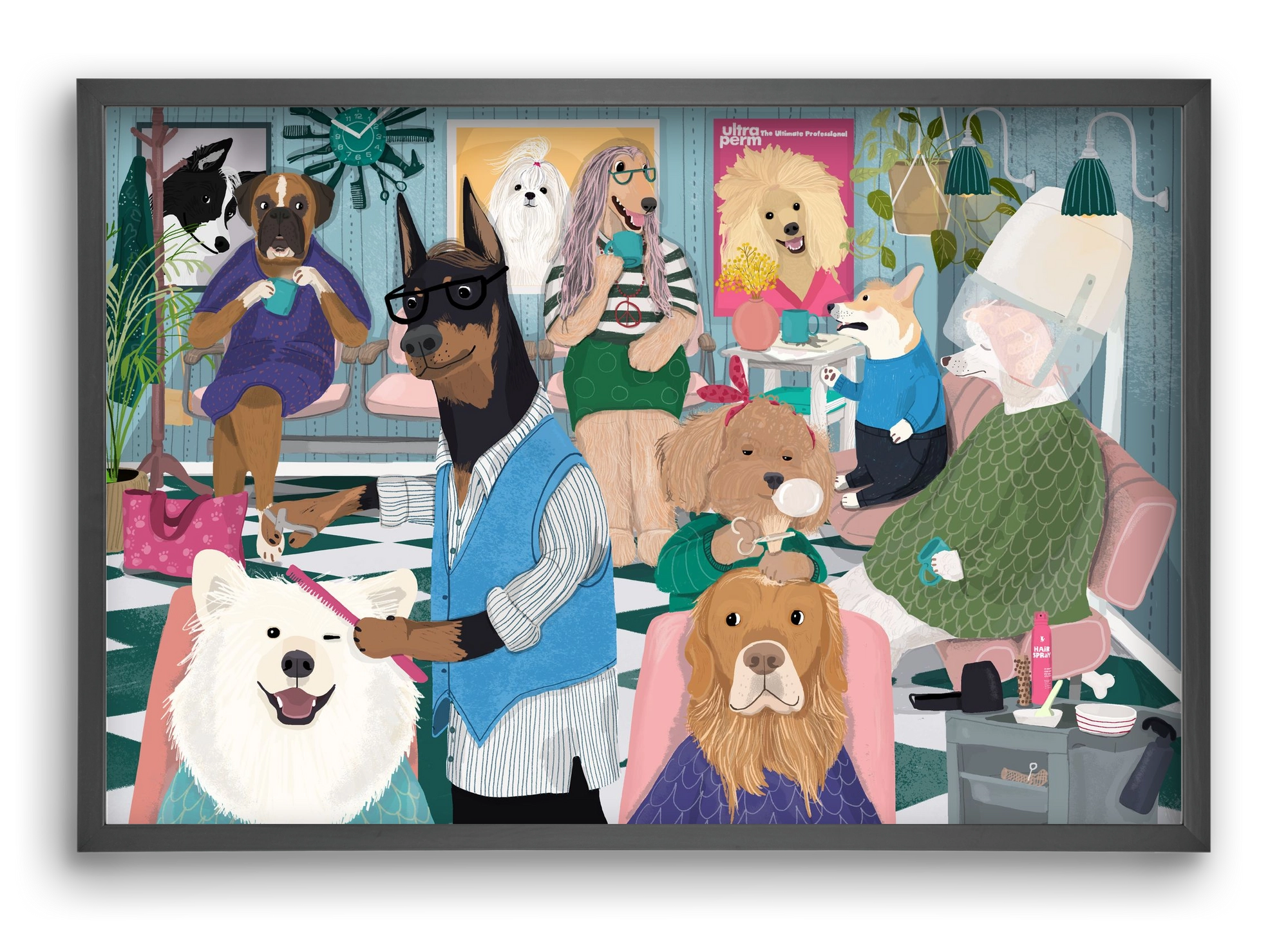 Dogs at the hairdresser, 60x40 cm (60x40 cm), Fekete keret